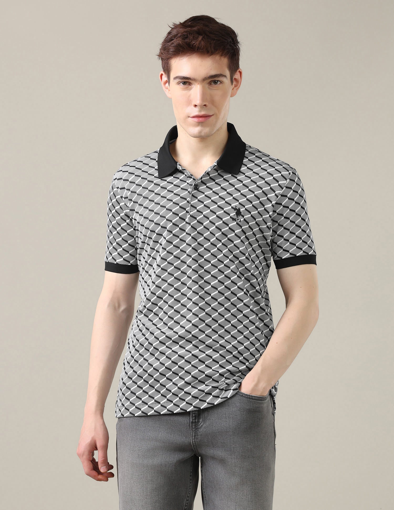 Geometric Printed Slim Fit Polo Shirt Grey - U.S. Polo Assn. India | Large