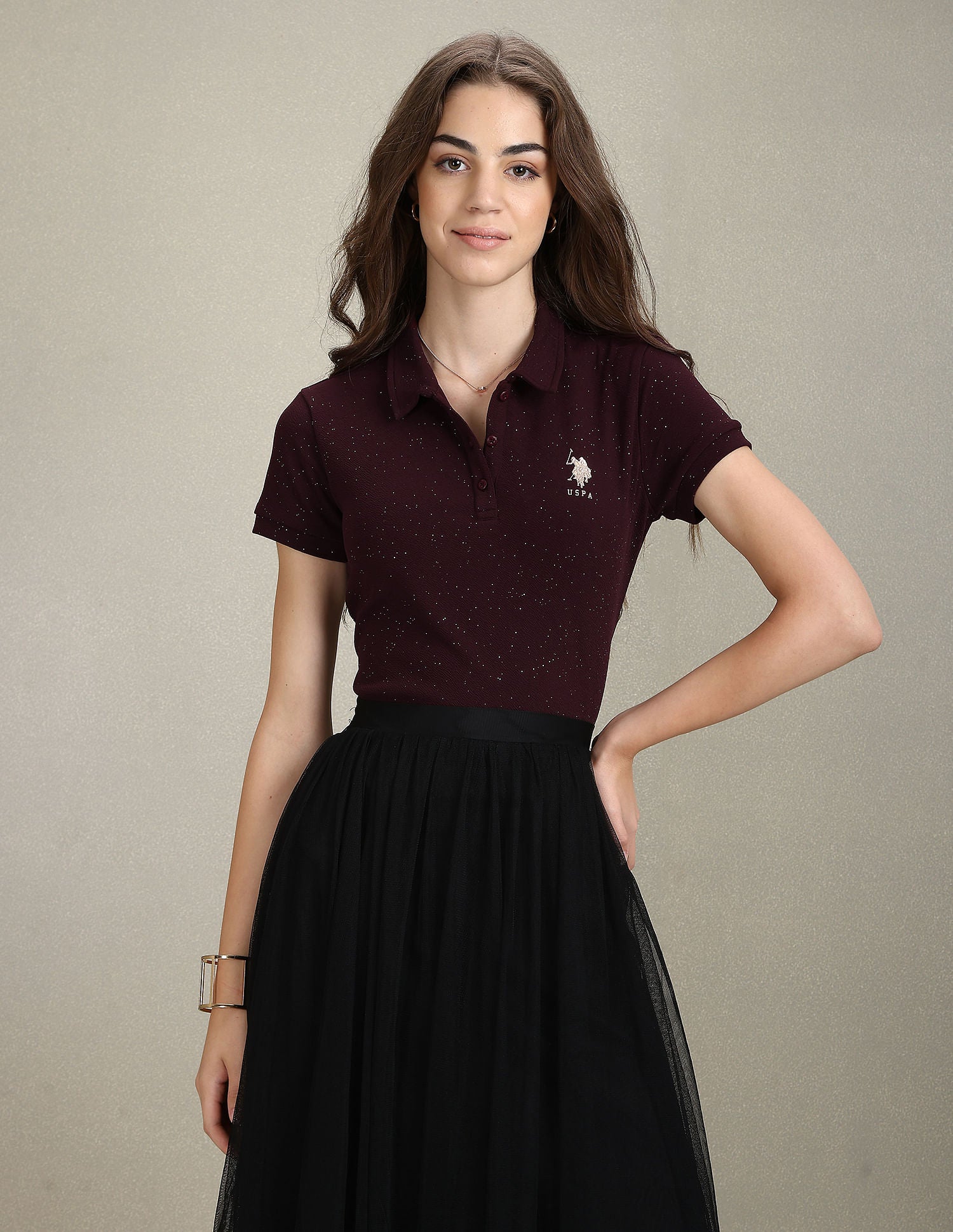 Textured Slim Polo Shirt Wine - U.S. POLO ASSN. | Large