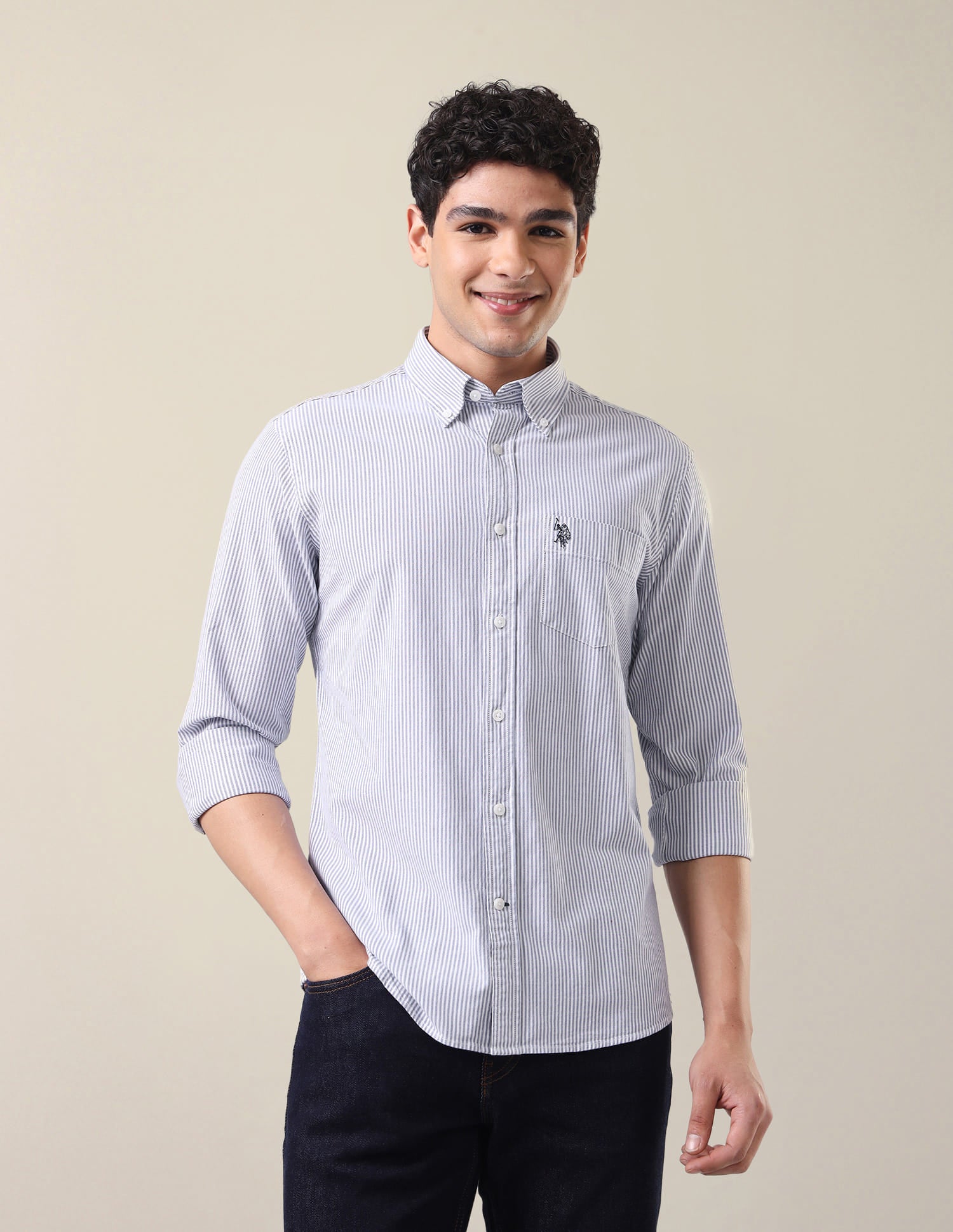 Vertical Striped Regular Fit Shirt Blue - U.S. Polo Assn. India | Large
