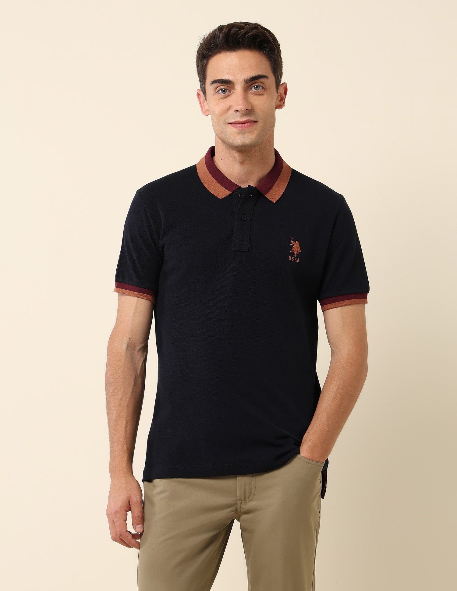 Slim Fit Solid Polo Shirt Navy - U.S. Polo Assn. India | Large