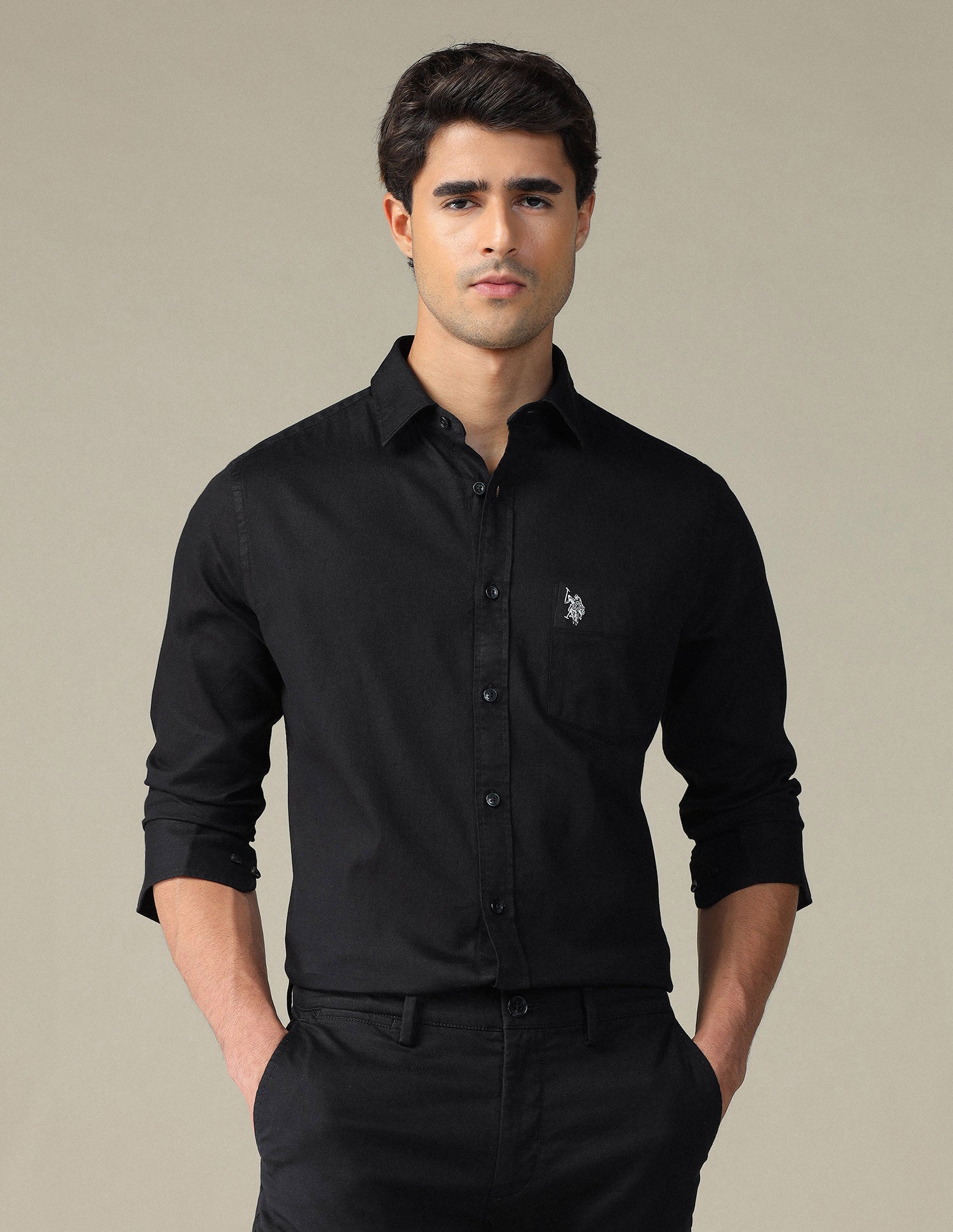 Pure Cotton Tailored Fit Shirt Black - U.S. POLO ASSN. | Large
