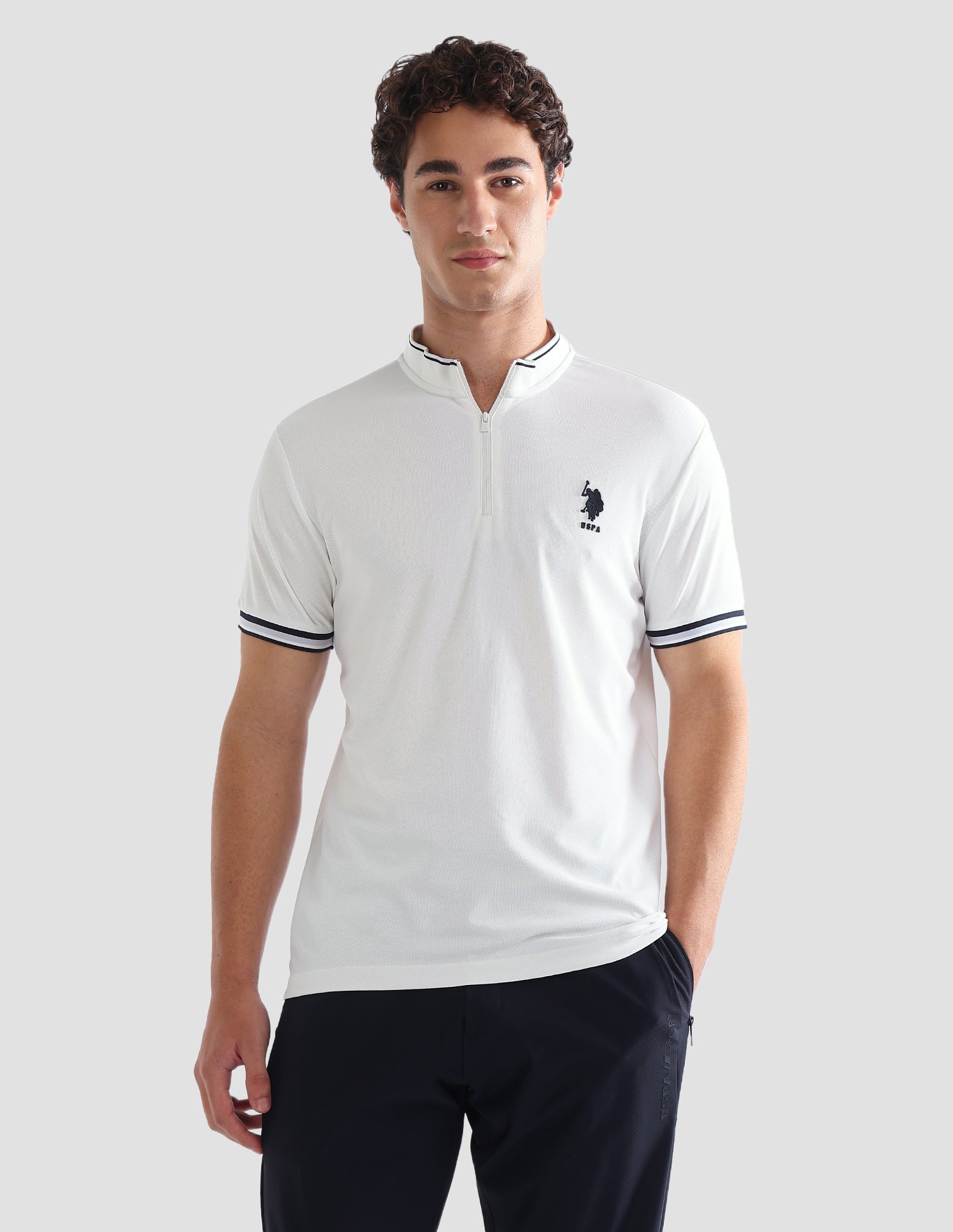 Solid Slim Fit Active Polo Shirt Off White - U.S. Polo Assn. India | Large