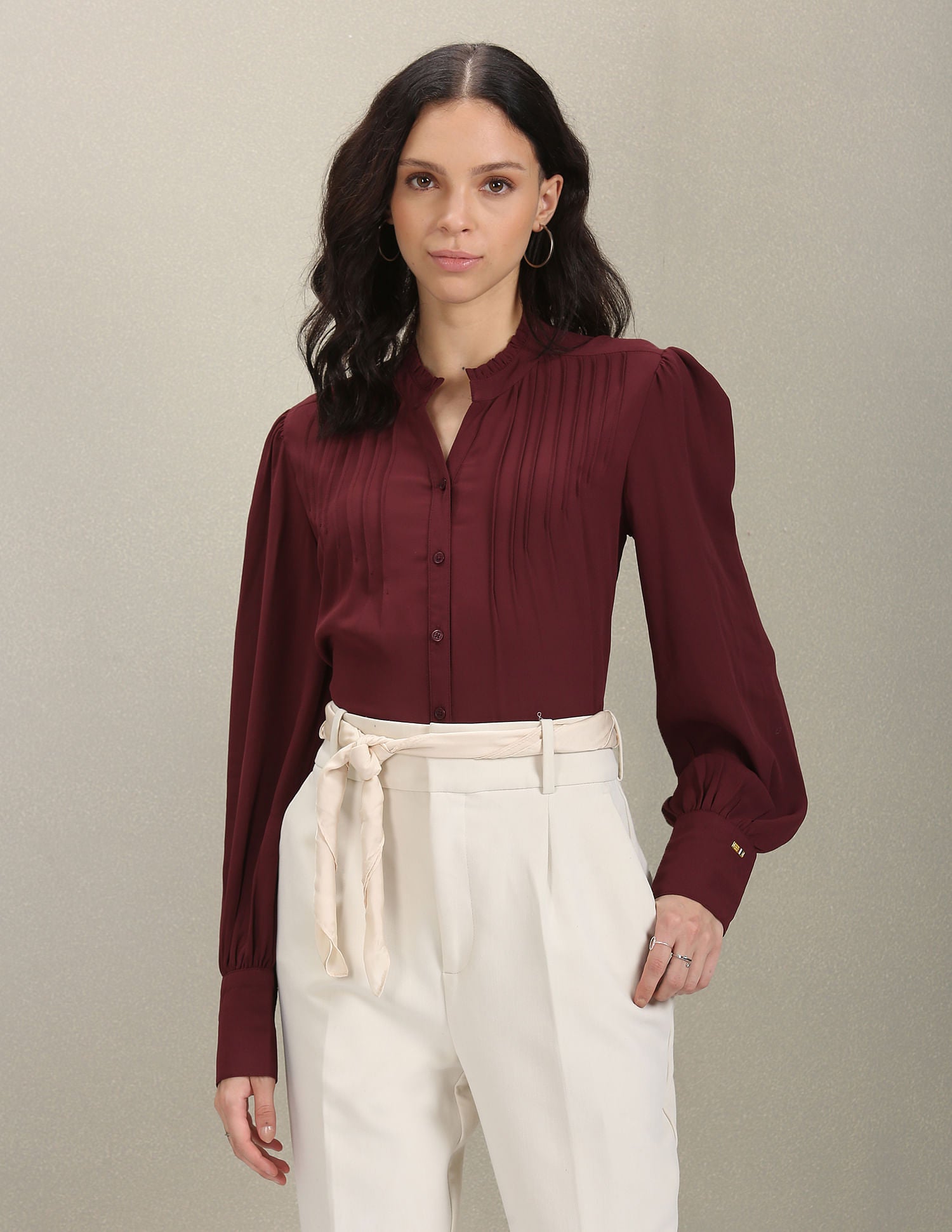 Mandarin Collar Long Sleeve Top Maroon - U.S. POLO ASSN. | Large