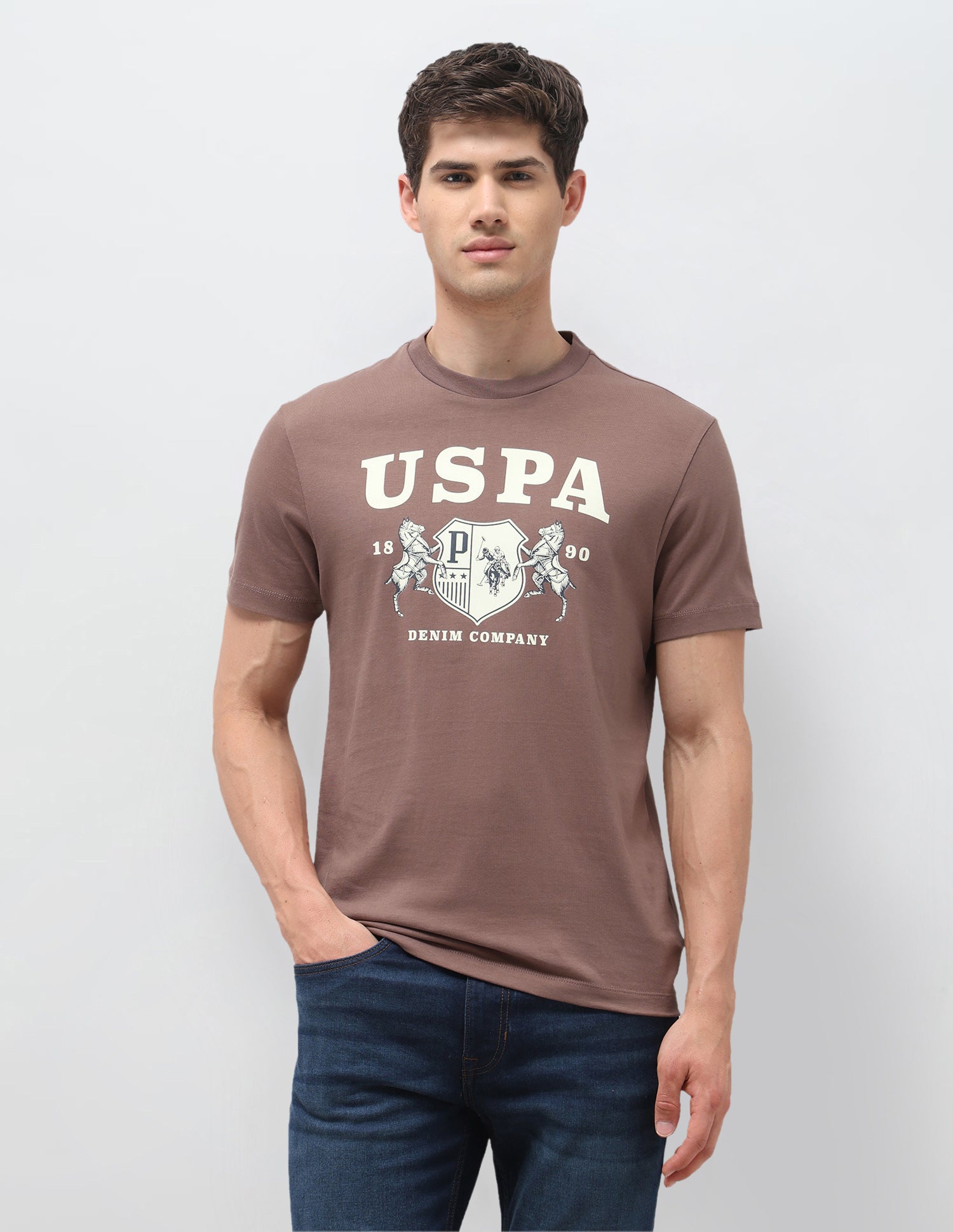 Graphic Brand Printed Slim Fit T-Shirt Peach - U.S. Polo Assn. India | Large