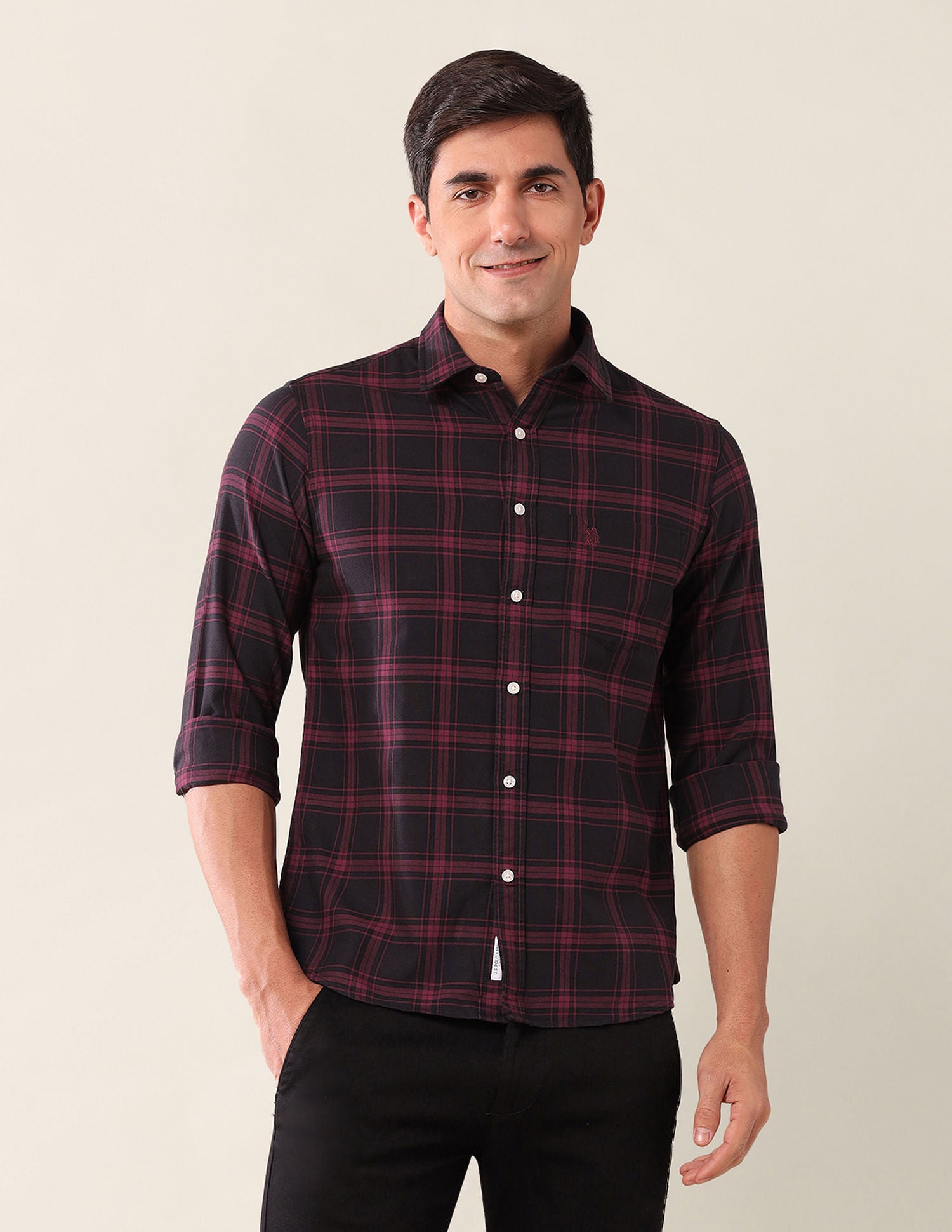 Tailored Fit Checked Shirt Maroon - U.S. Polo Assn. India | Large