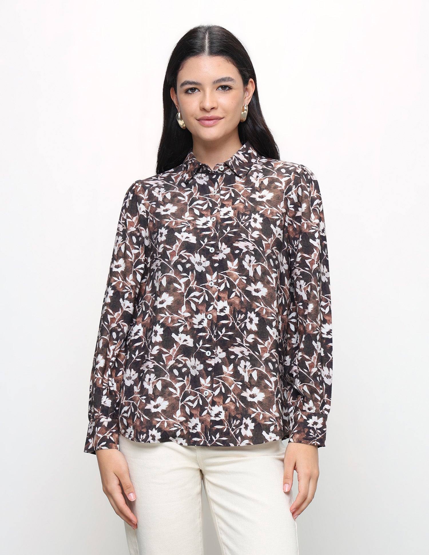 Floral Printed Regular Fit Shirt Dark Brown - U.S. Polo Assn. India | Large