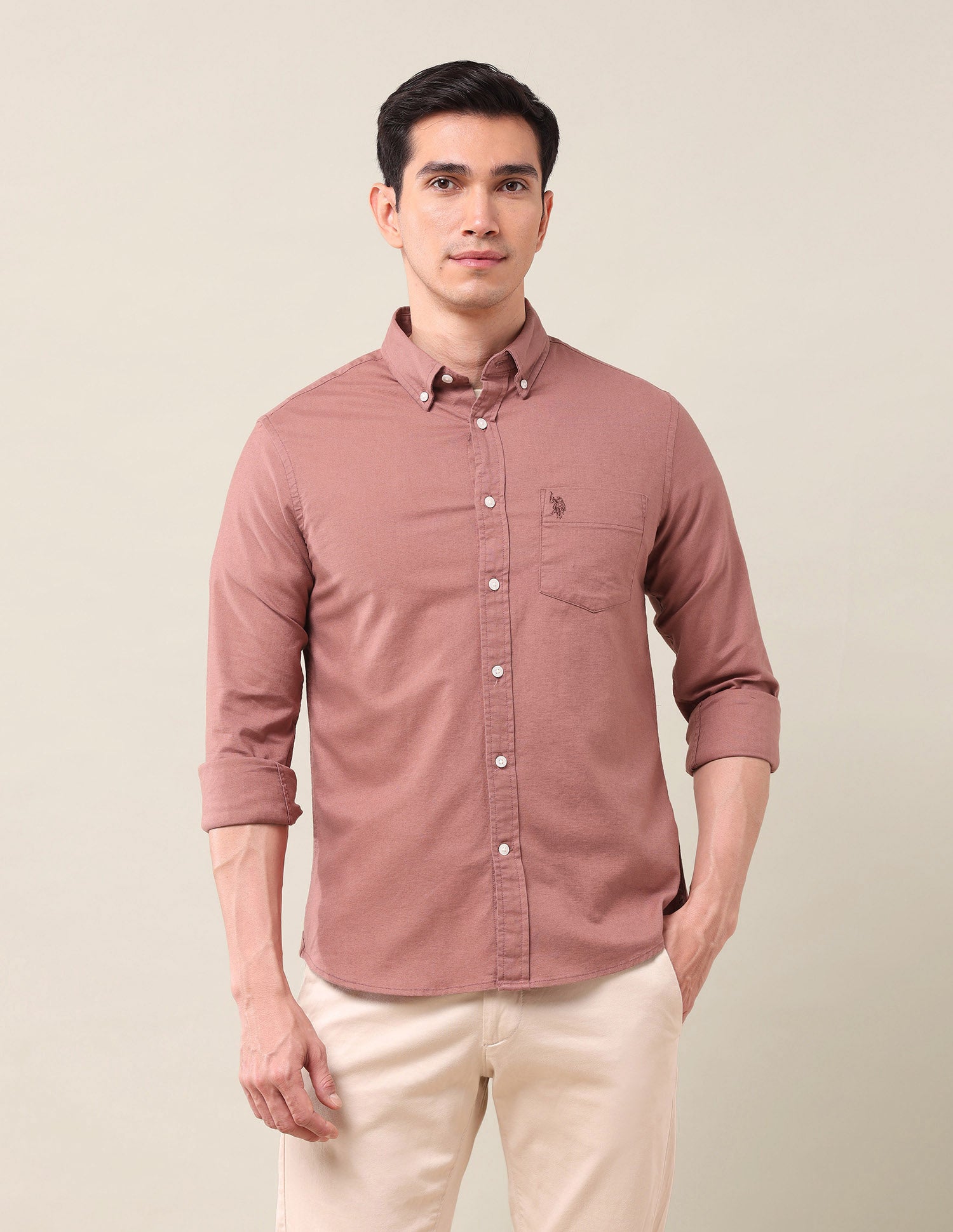 Tailored Fit Oxford Shirt Peach - U.S. Polo Assn. India | Large