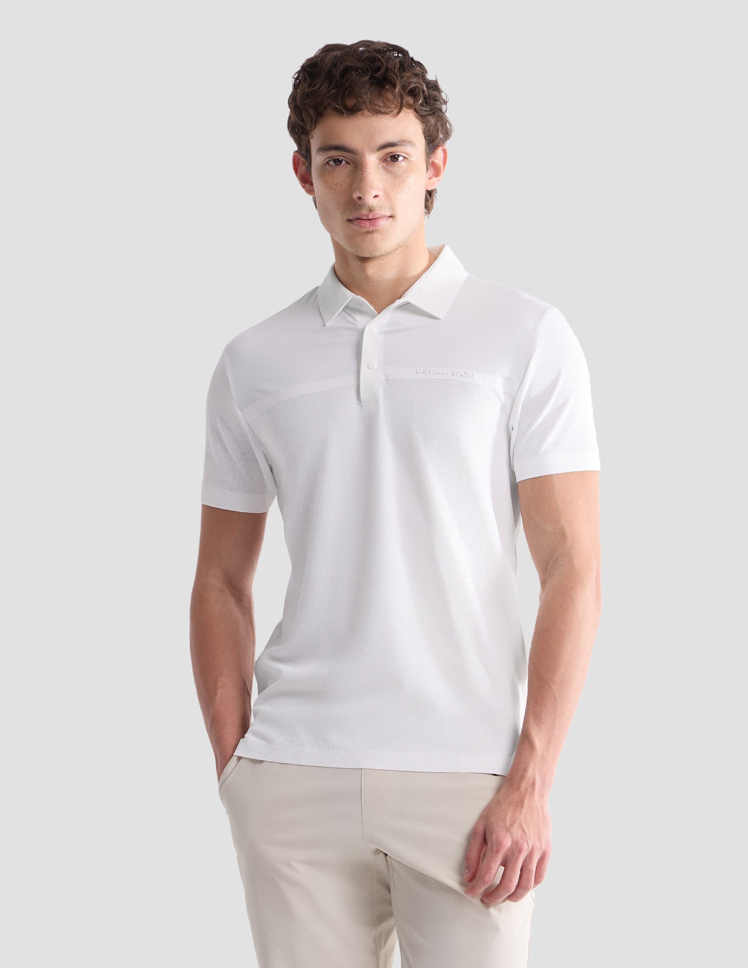 Textured Slim Fit Active Polo Shirt Off White - U.S. Polo Assn. India | Large