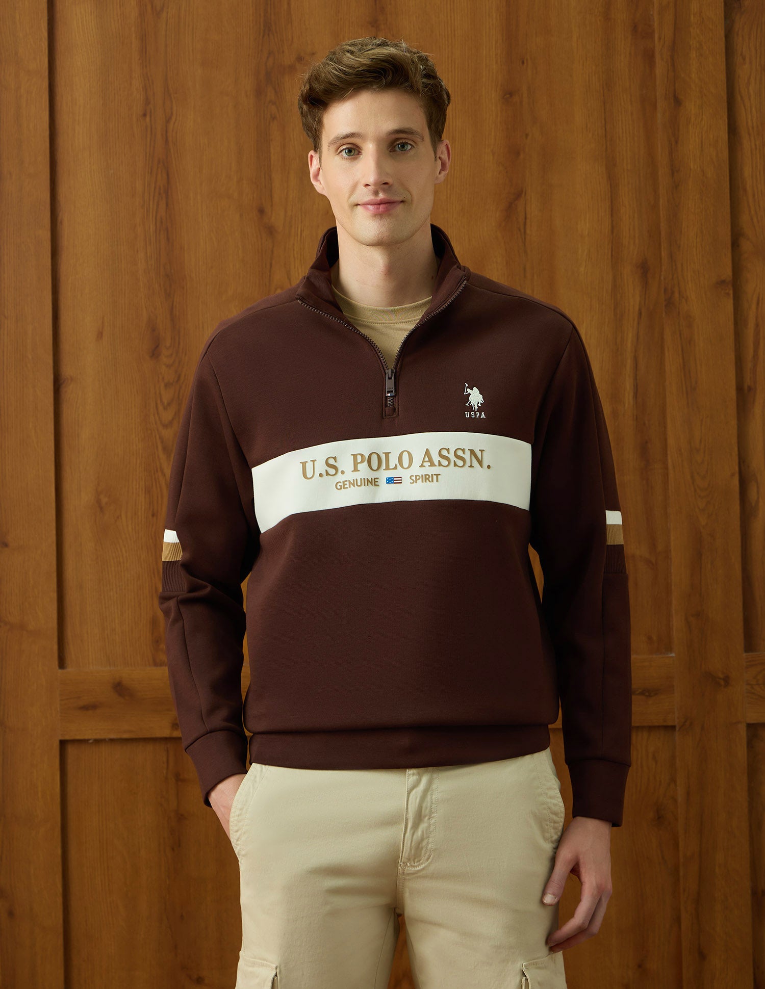 Brand Embossed Varsity Theatre Sweatshirt Dark Brown - U.S. POLO ASSN. | Large