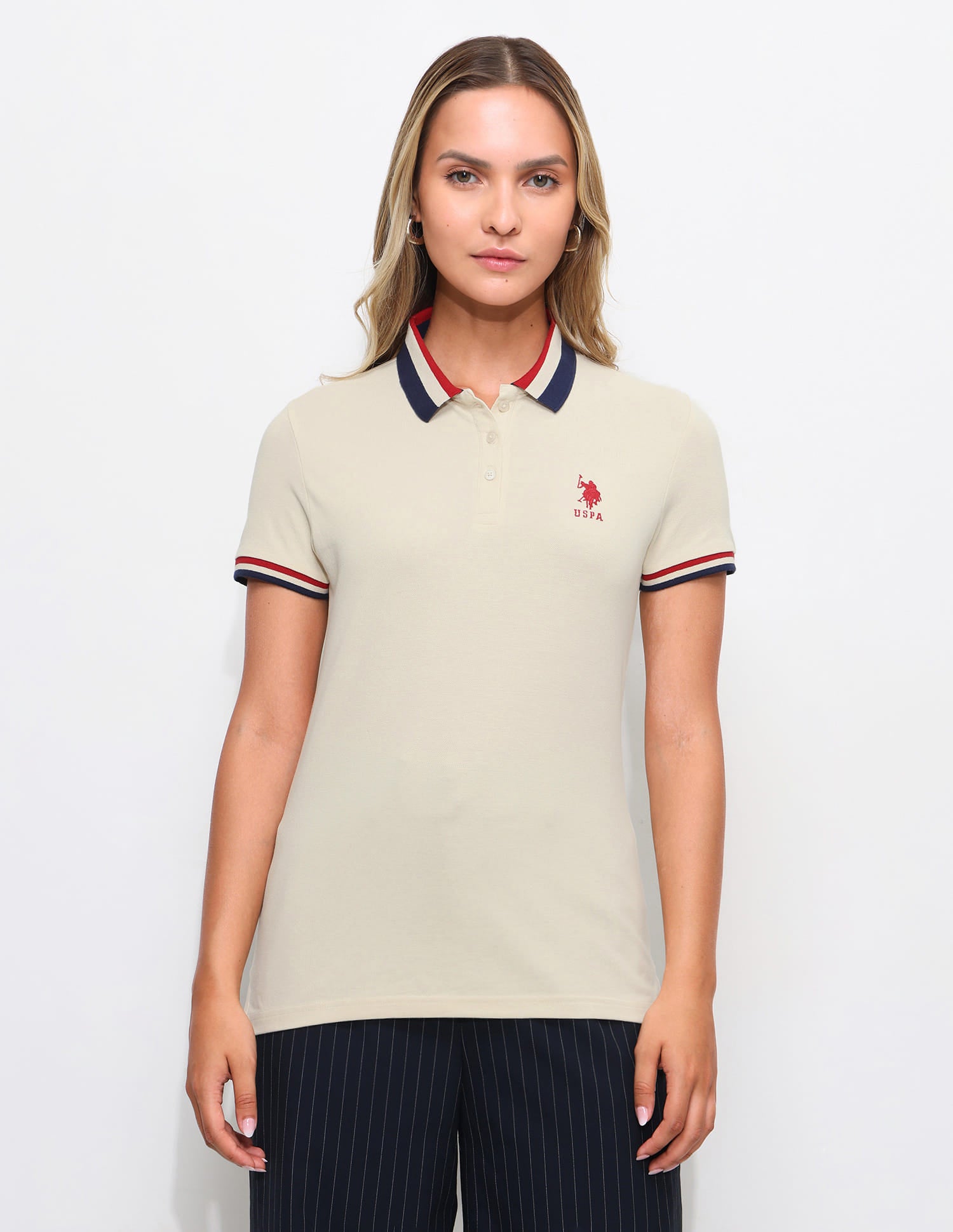 Striped Collar Polo Shirt Ecru - U.S. Polo Assn. India | Large