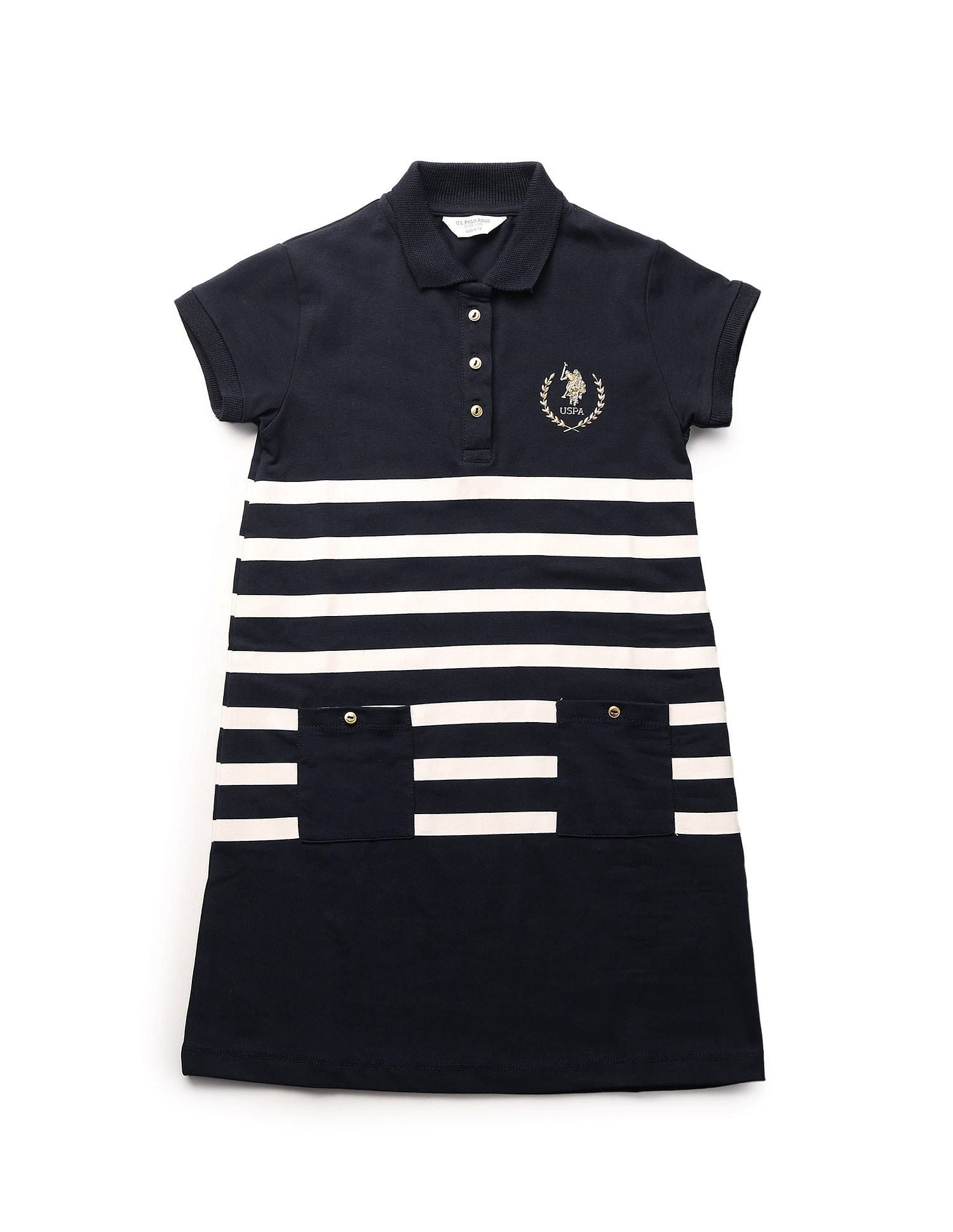Girls Horizontal Striped Skater Dress Navy - U.S. POLO ASSN. | Large