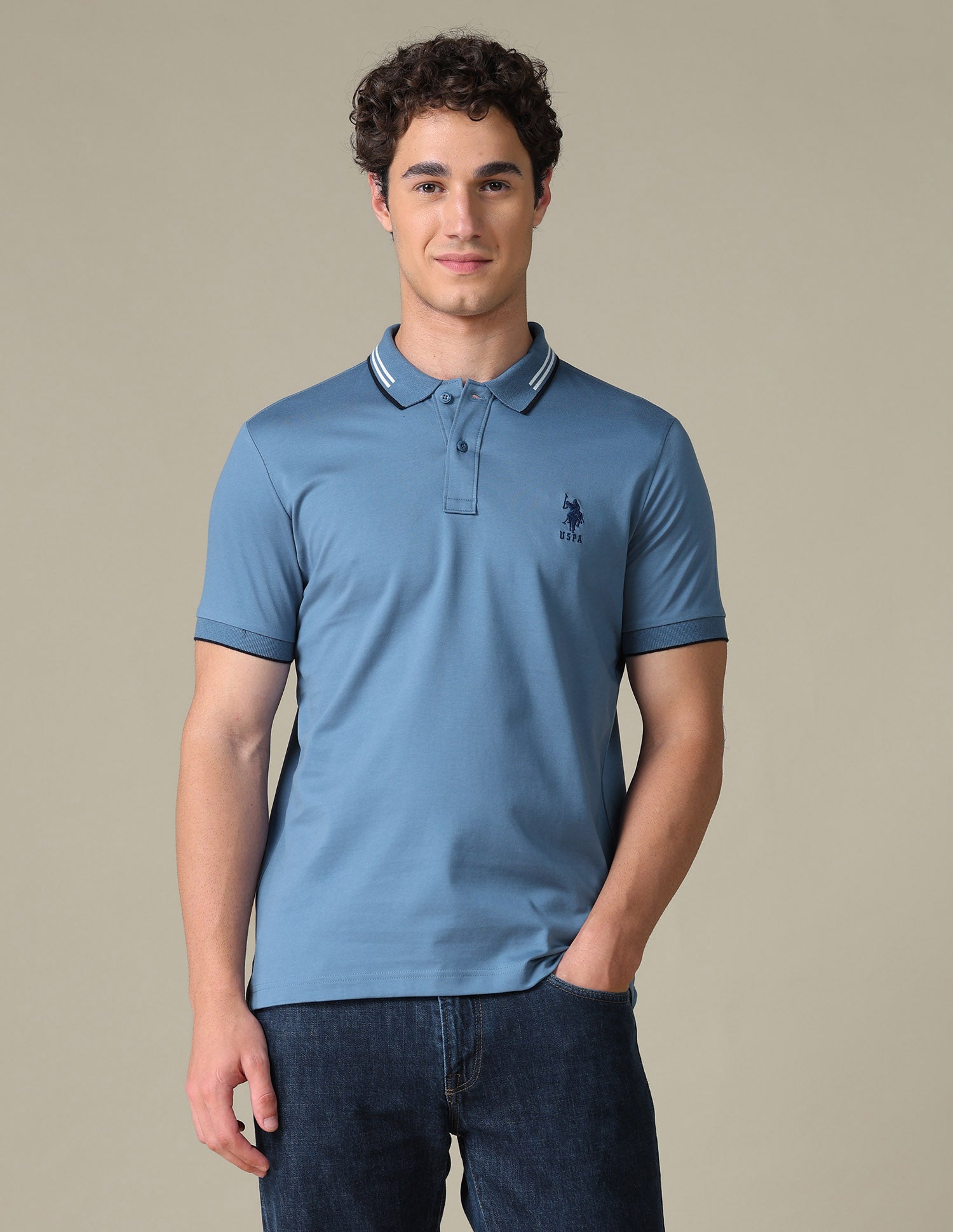 Solid Regular Fit Polo Shirt Blue - U.S. Polo Assn. India | Large