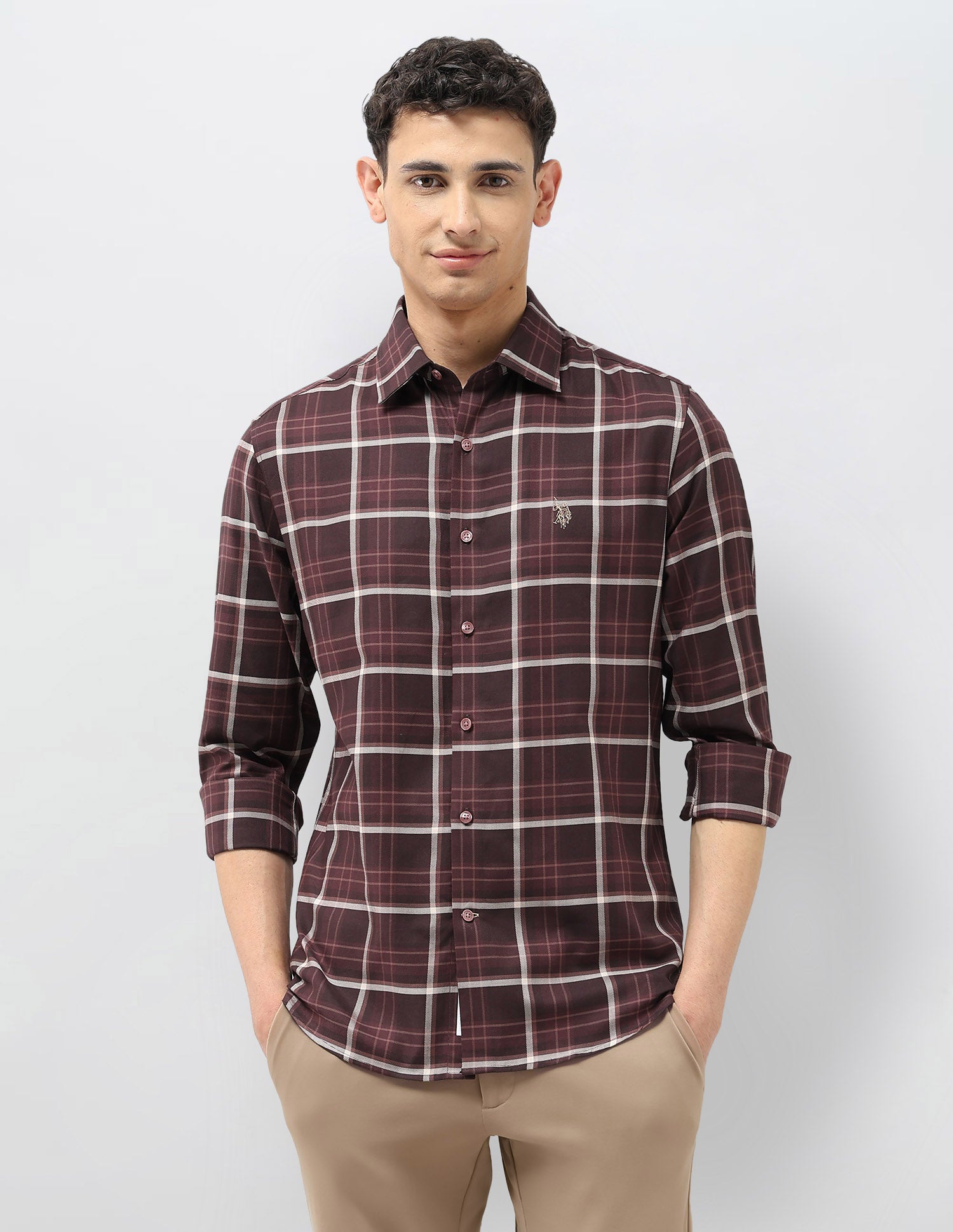 Twill Tailored Fit Shirt Maroon - U.S. POLO ASSN. | Large