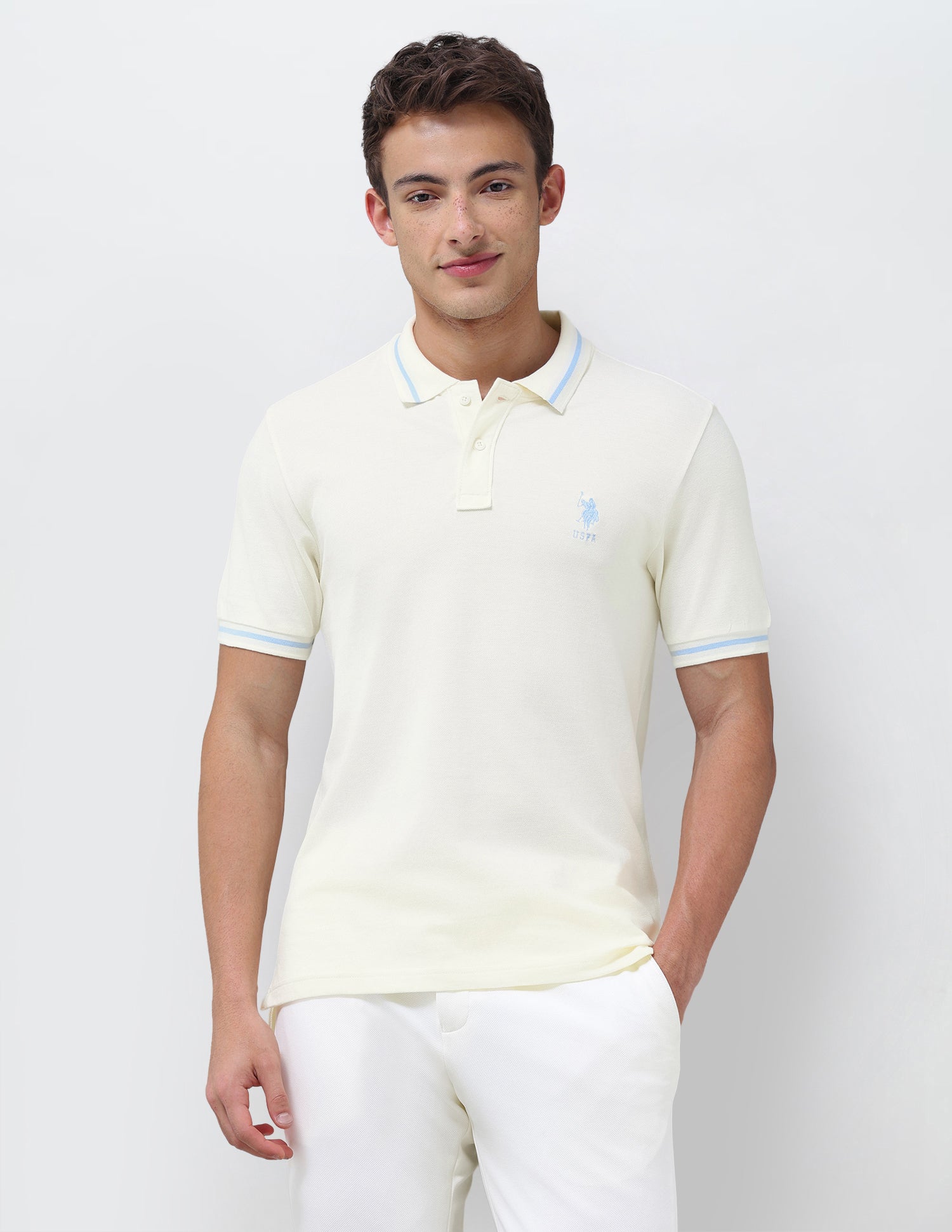 Solid Regular Fit Polo Shirt Cream - U.S. Polo Assn. India | Large