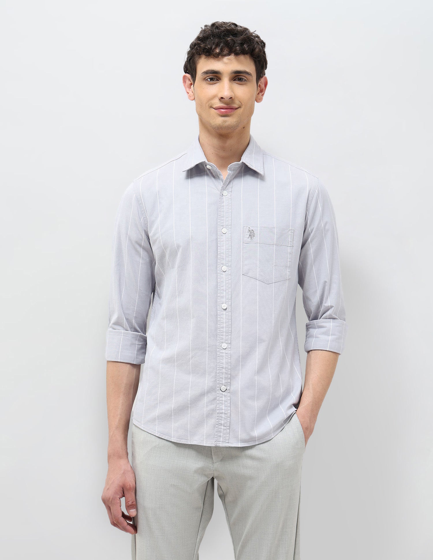 Vertical Striped Tailored Fit Shirt Light Grey - U.S. POLO ASSN. | Large