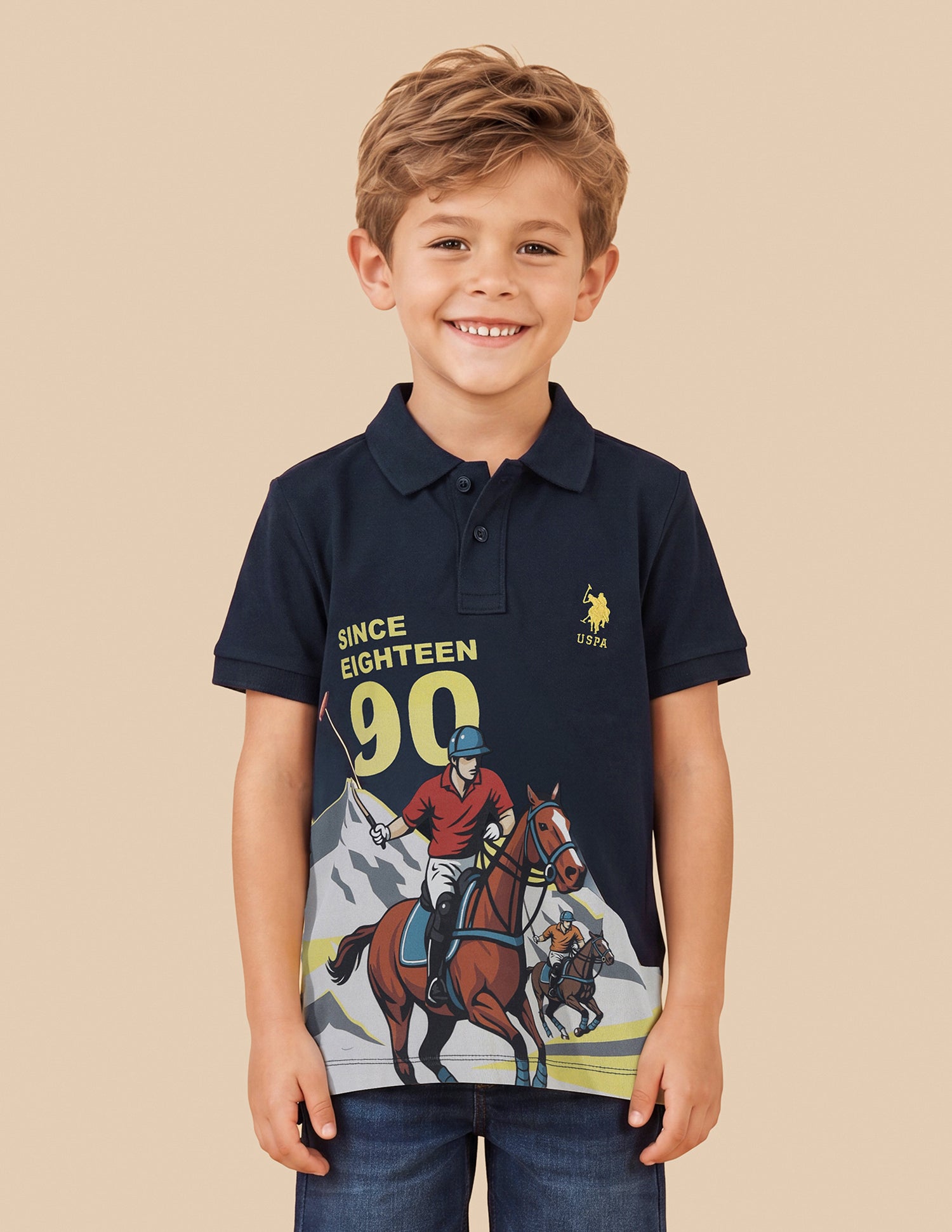 Graphic Brand Printed Regular Fit Polo Shirt Navy - U.S. Polo Assn. India | Large