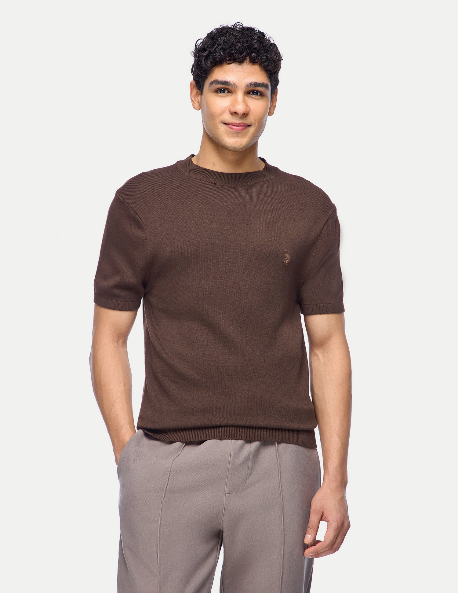 Solid Slim Fit T-Shirt Dark Brown - U.S. Polo Assn. India | Large