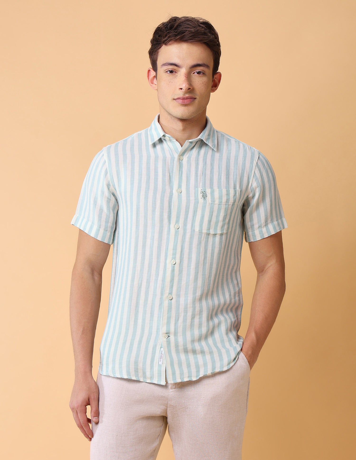 Vertical Striped Regular Fit Shirt Light Green - U.S. Polo Assn. India | Large