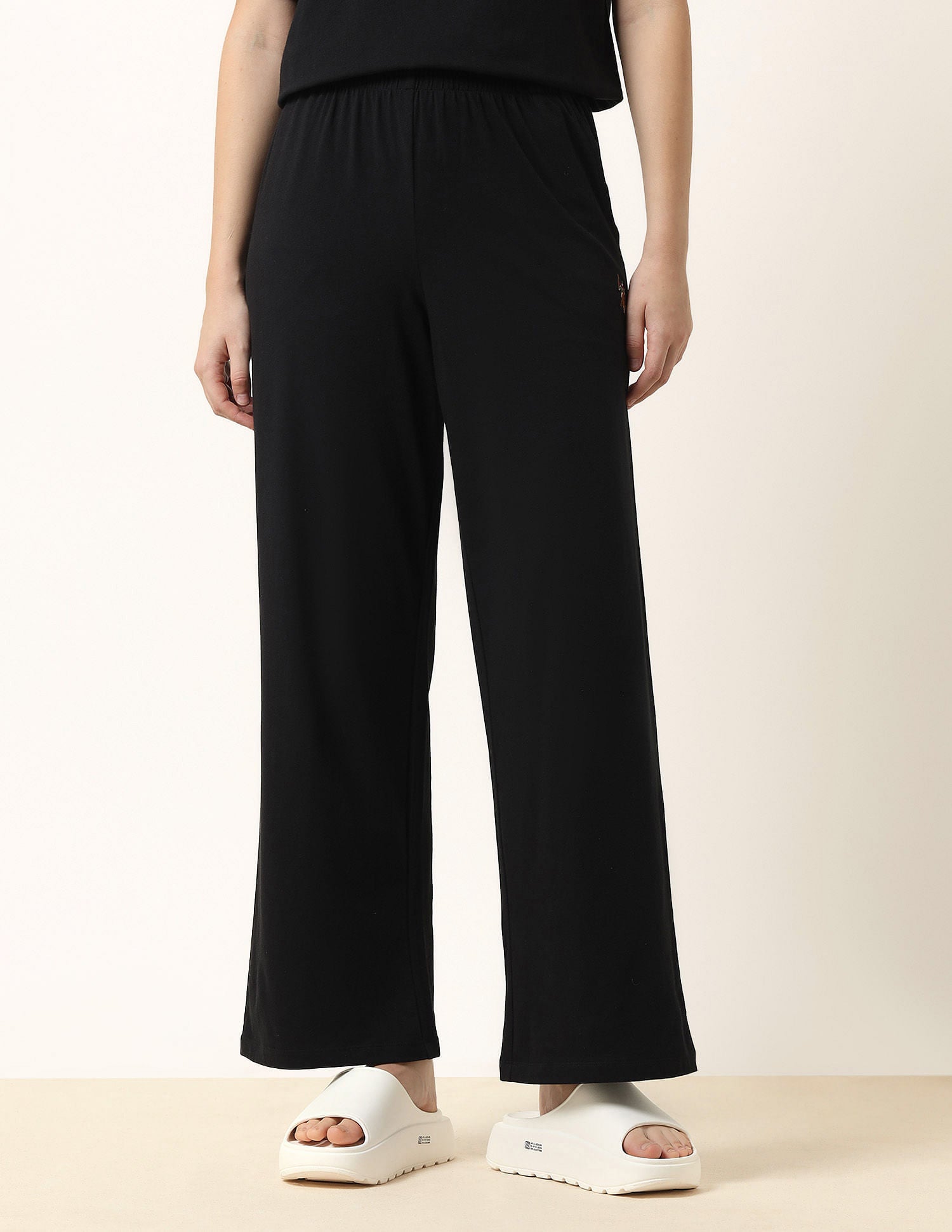 High-Rise Wide Leg Lounge Pants Black - U.S. POLO ASSN. | Large