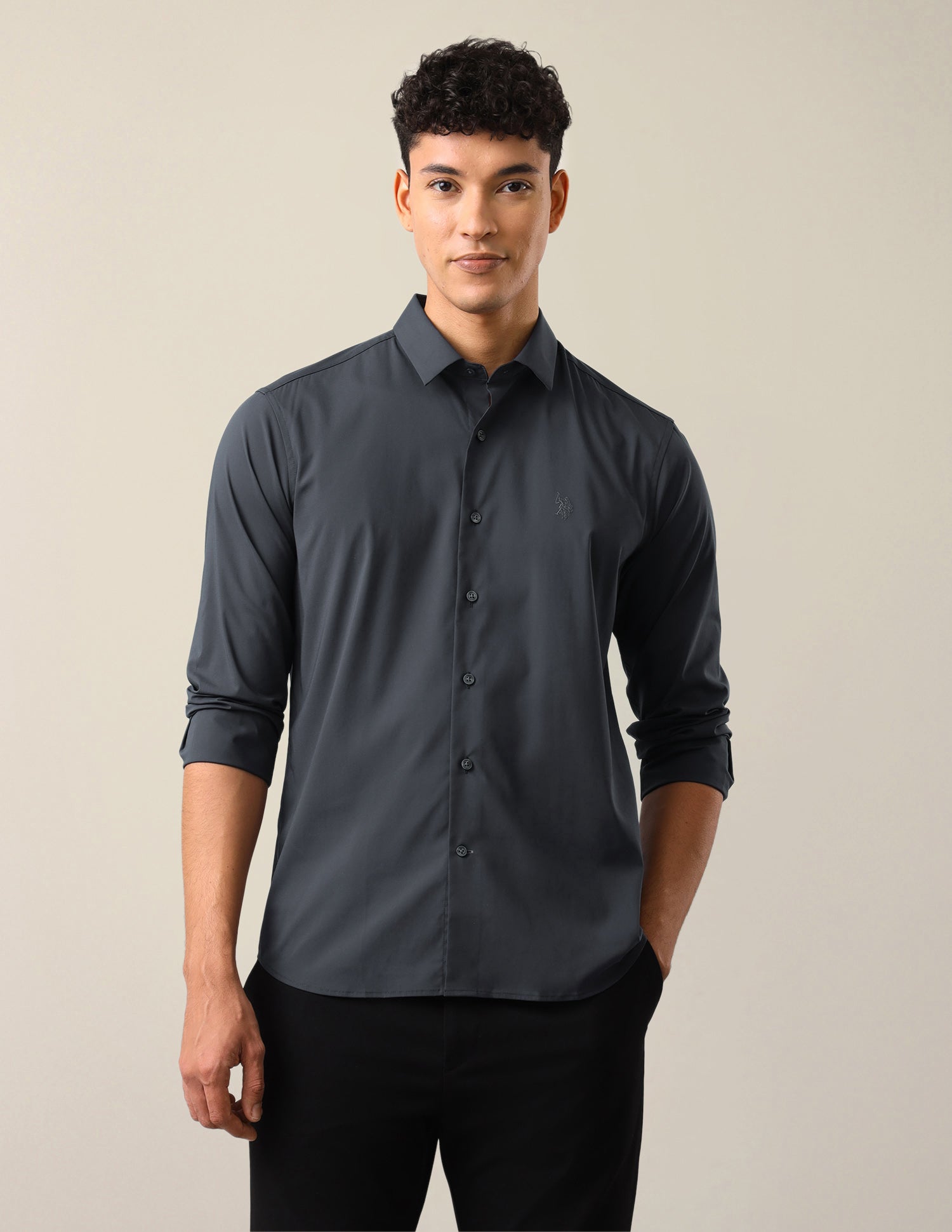 Solid Tailored Fit Shirt Dark Grey - U.S. Polo Assn. India | Large