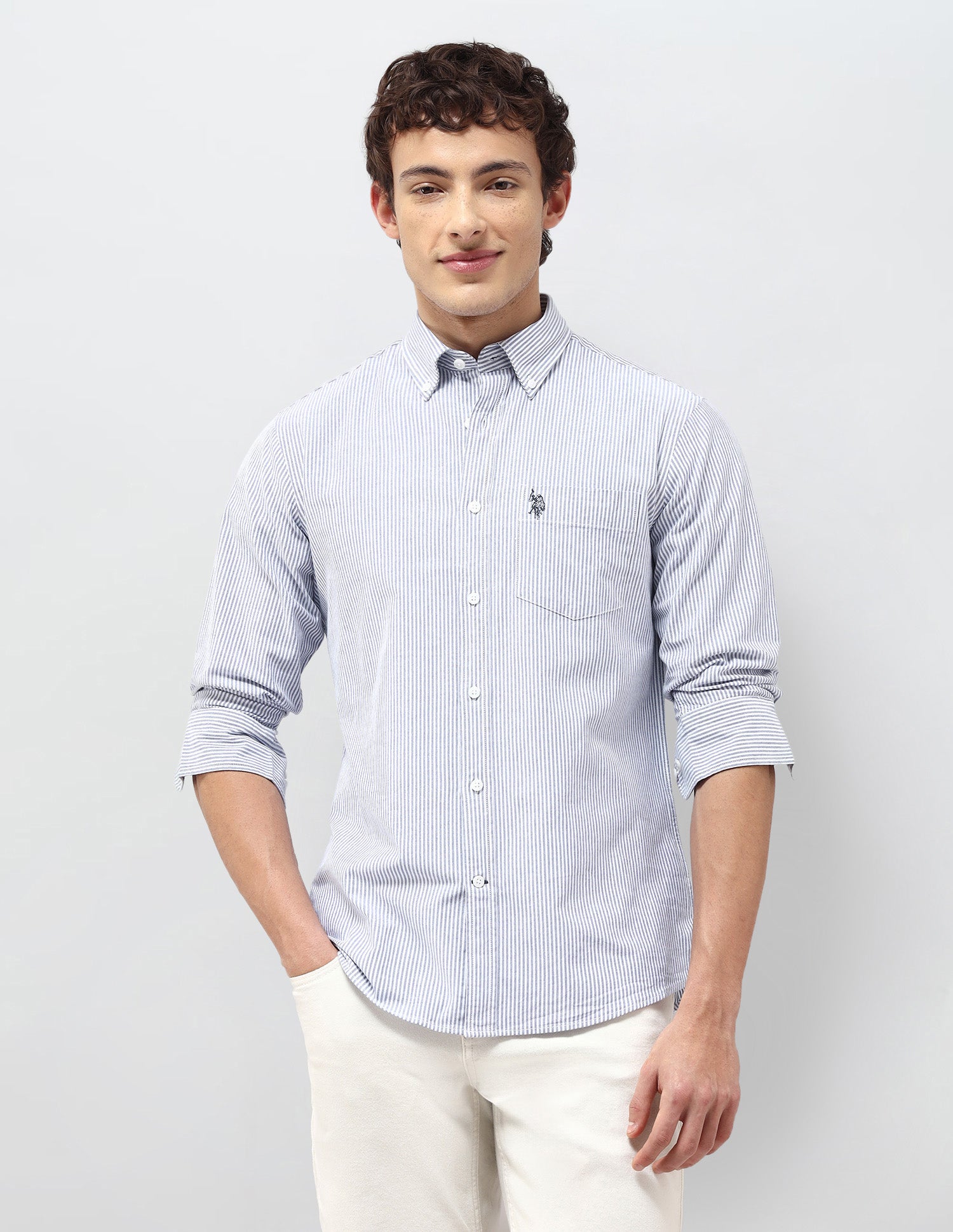 Vertical Striped Regular Fit Shirt Blue - U.S. Polo Assn. India | Large