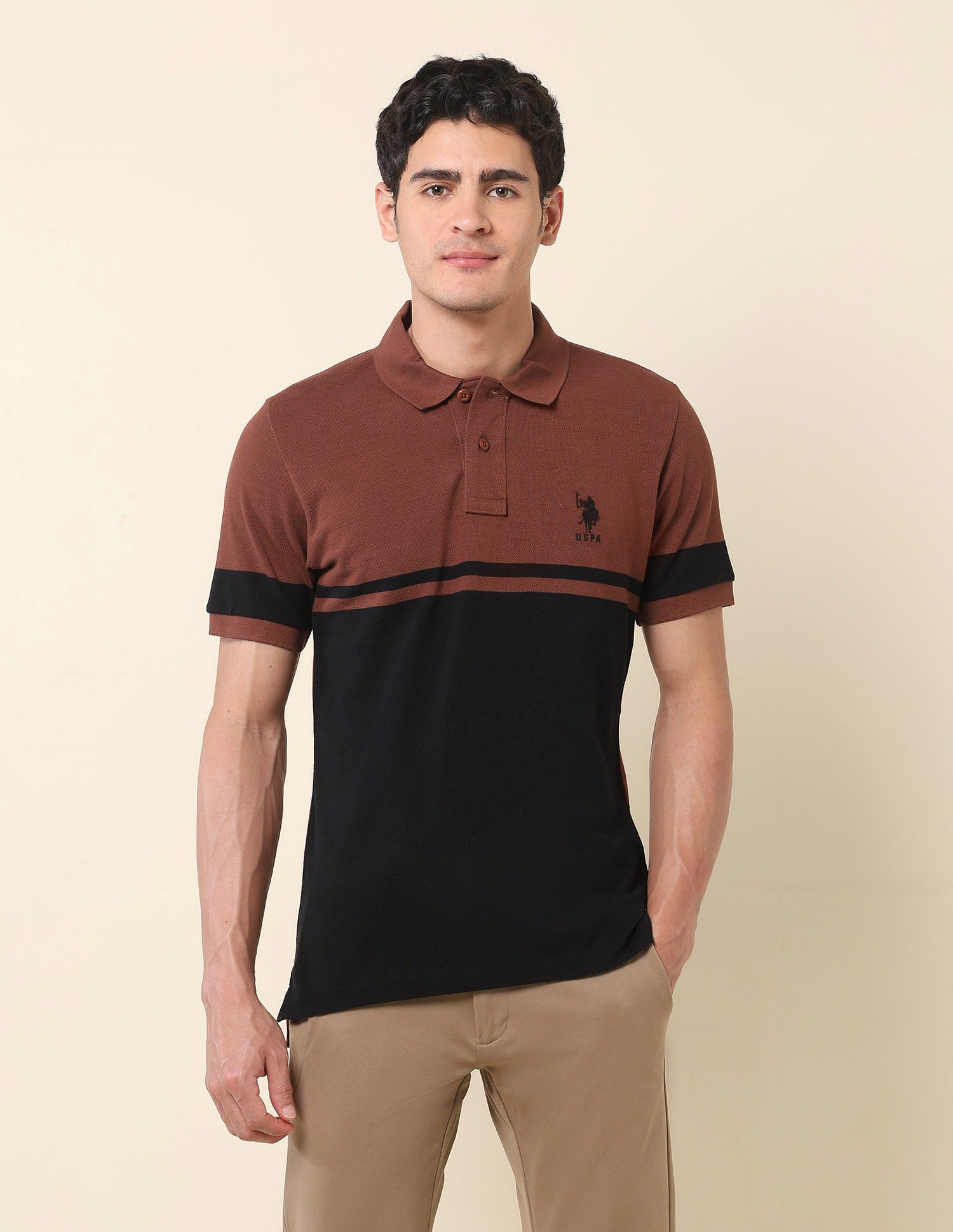 Colourblocked Classic Polo Shirt Light Brown - U.S. POLO ASSN. | Large