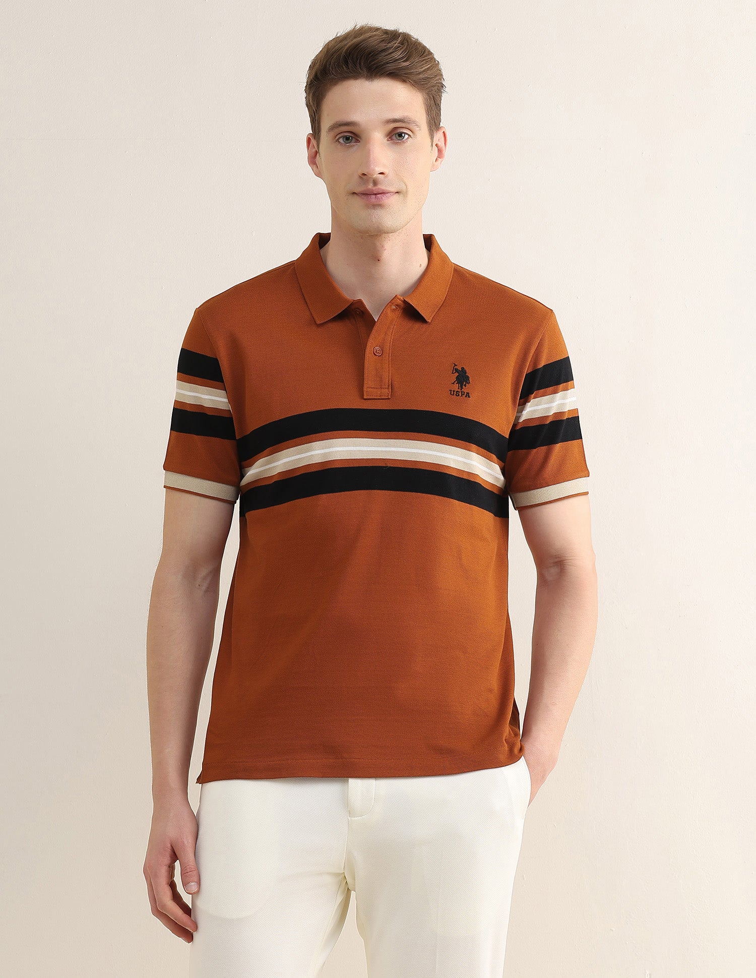 Horizontal Striped Slim Fit Polo Shirt Rust - U.S. Polo Assn. India | Large