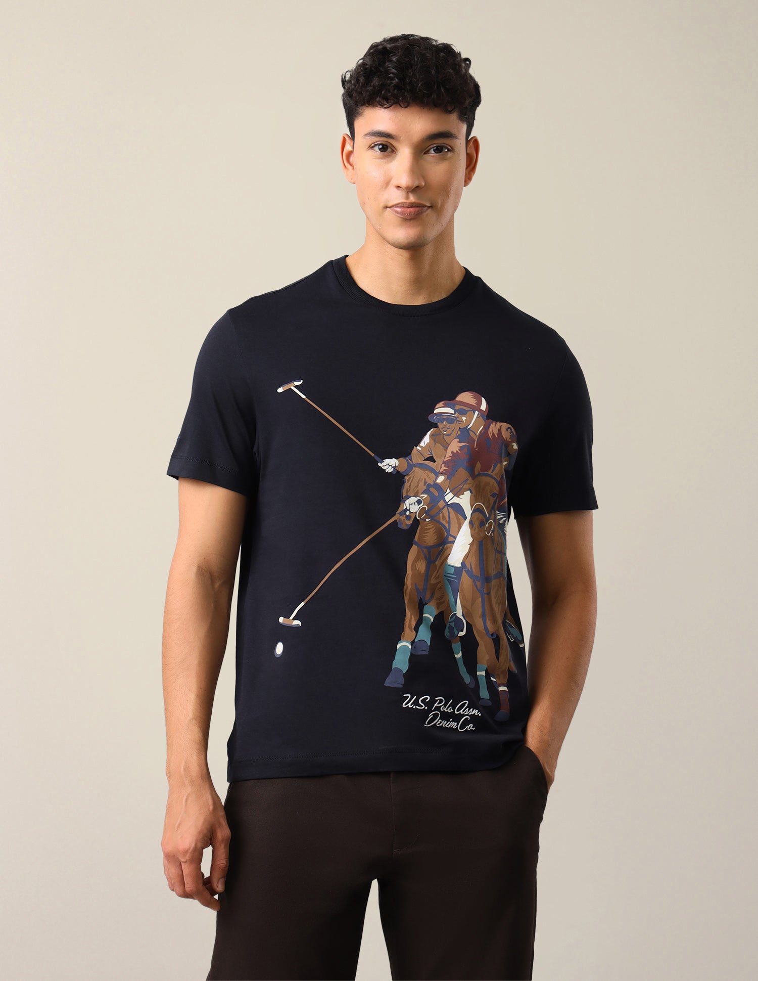 Graphic Brand Printed Slim Fit T-Shirt Navy - U.S. Polo Assn. India | Large