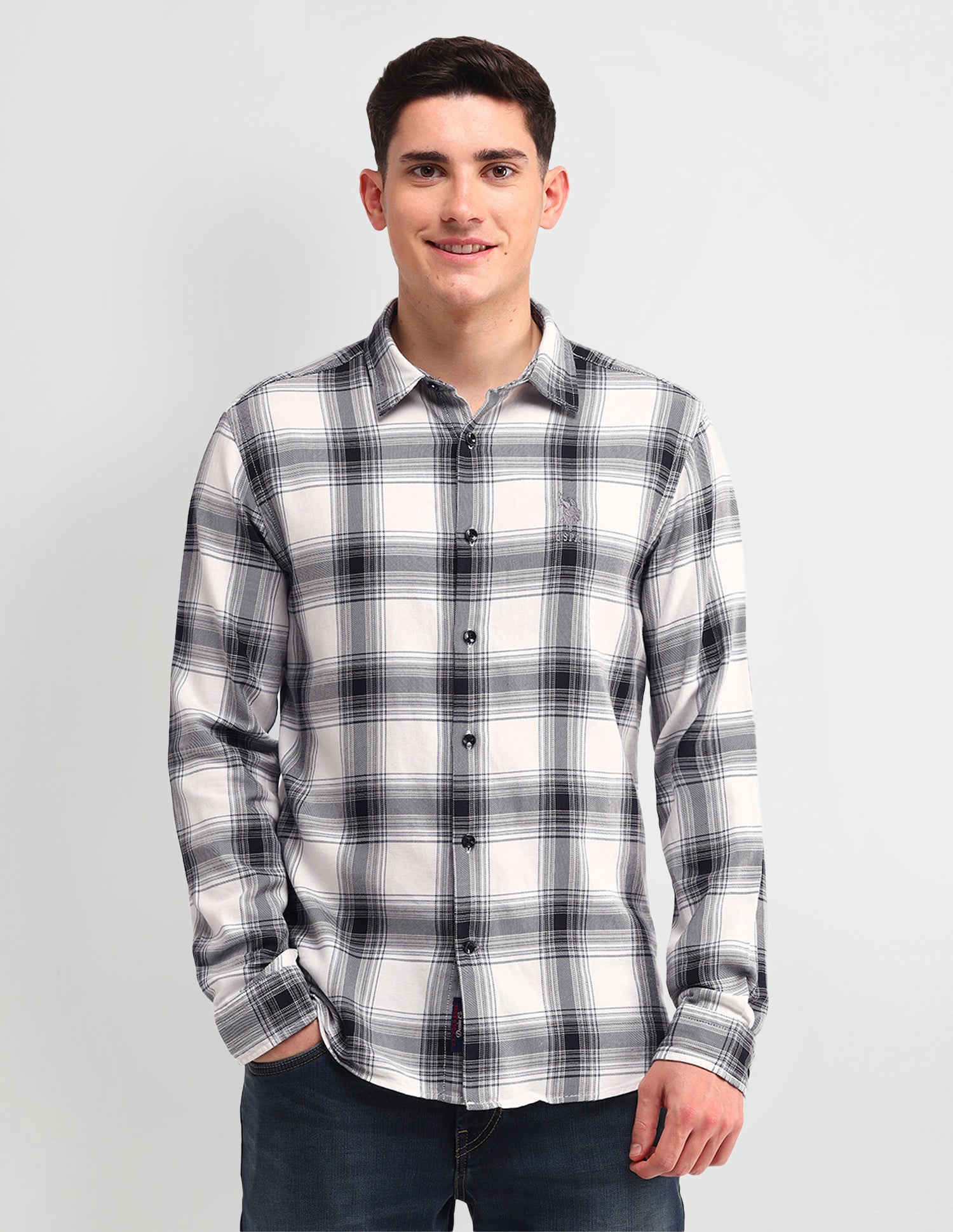 Tartan Checked Slim Fit Shirt Black - U.S. Polo Assn. India | Large
