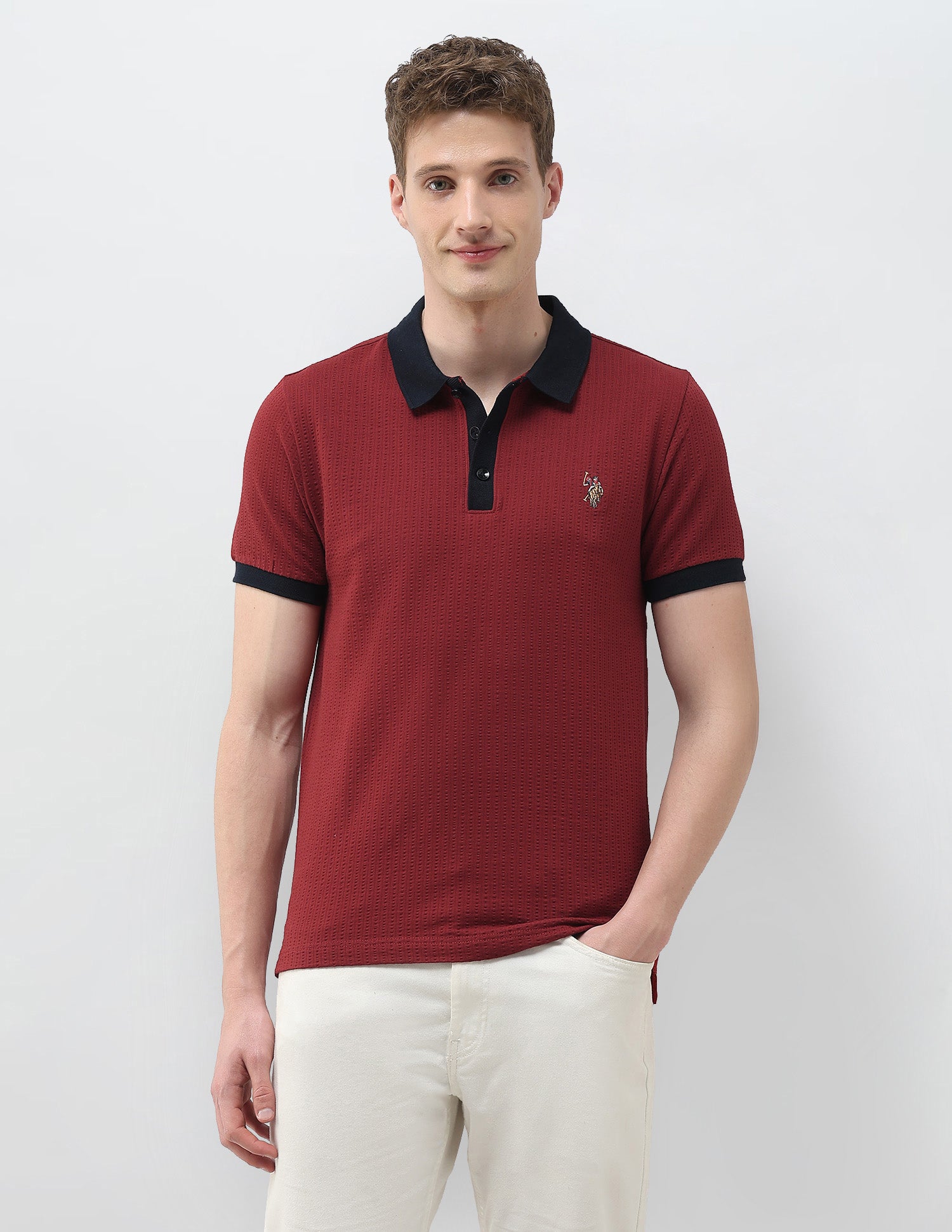 Textured Slim Fit Polo Shirt Red - U.S. Polo Assn. India | Large
