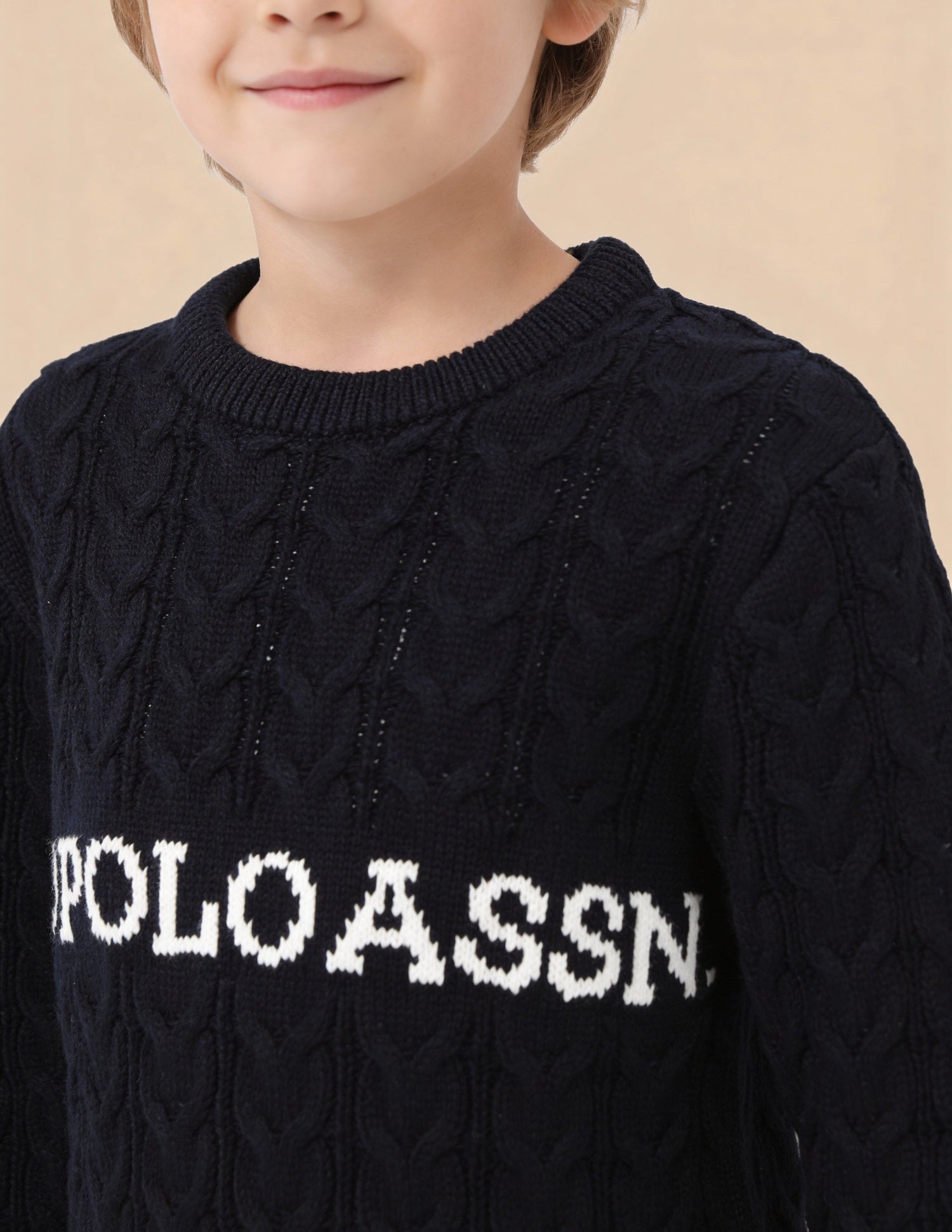 Boys Cable Knit Logo Regular Fit Sweater Navy - U.S. Polo Assn. India | Large