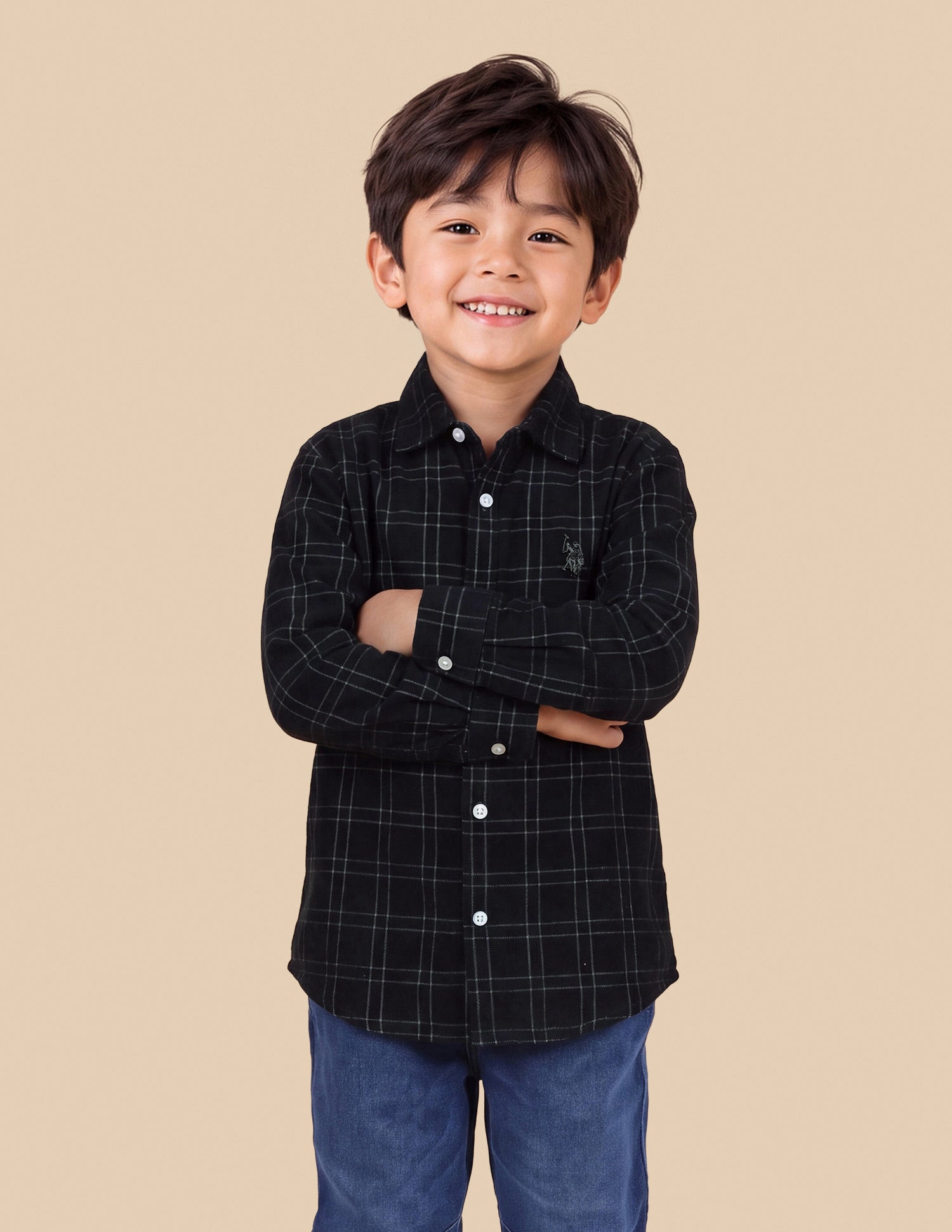 Grid Tattersall Checked Corduroy Shirt Black - U.S. Polo Assn. India | Large