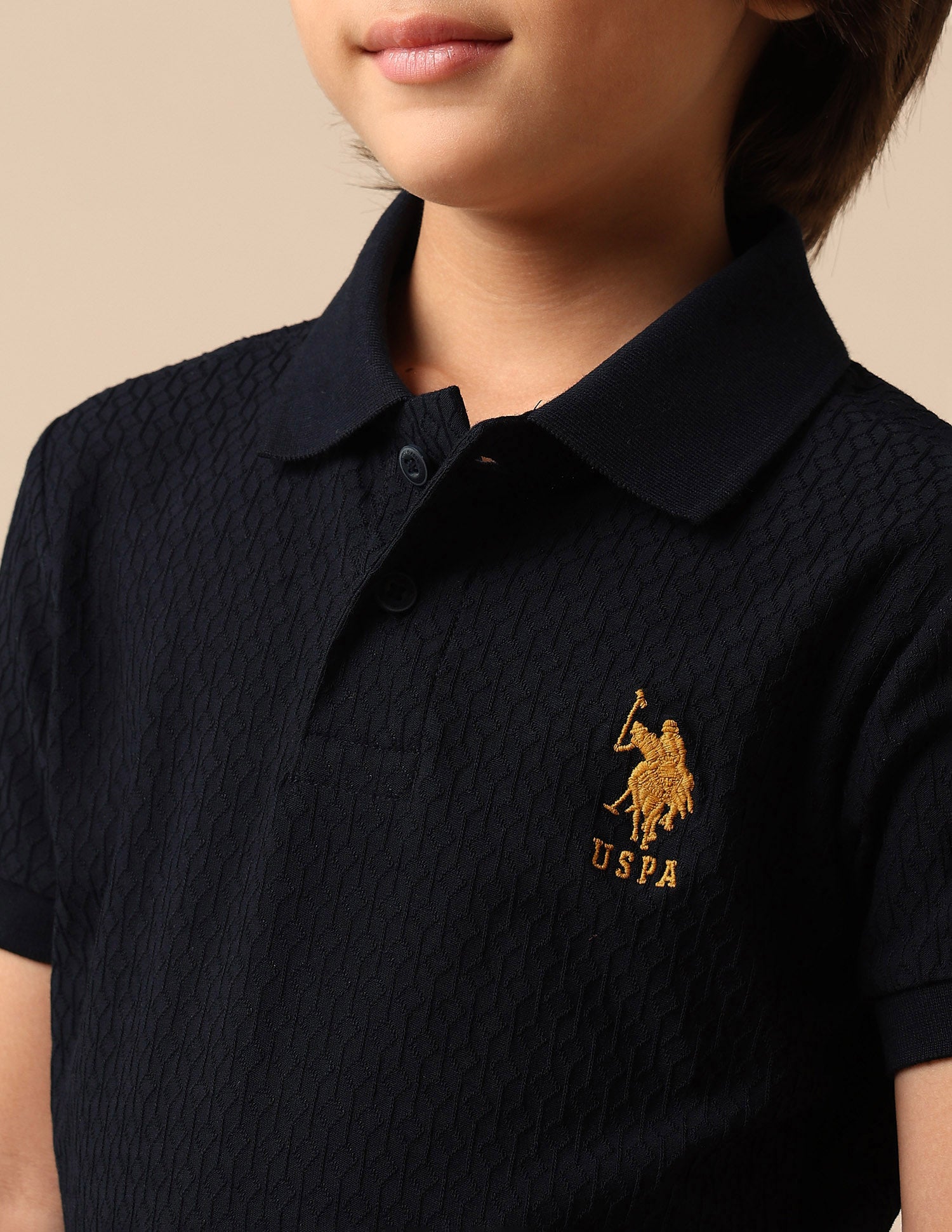 Boys Textured Regular Fit Polo Shirt Navy - U.S. POLO ASSN. | Large