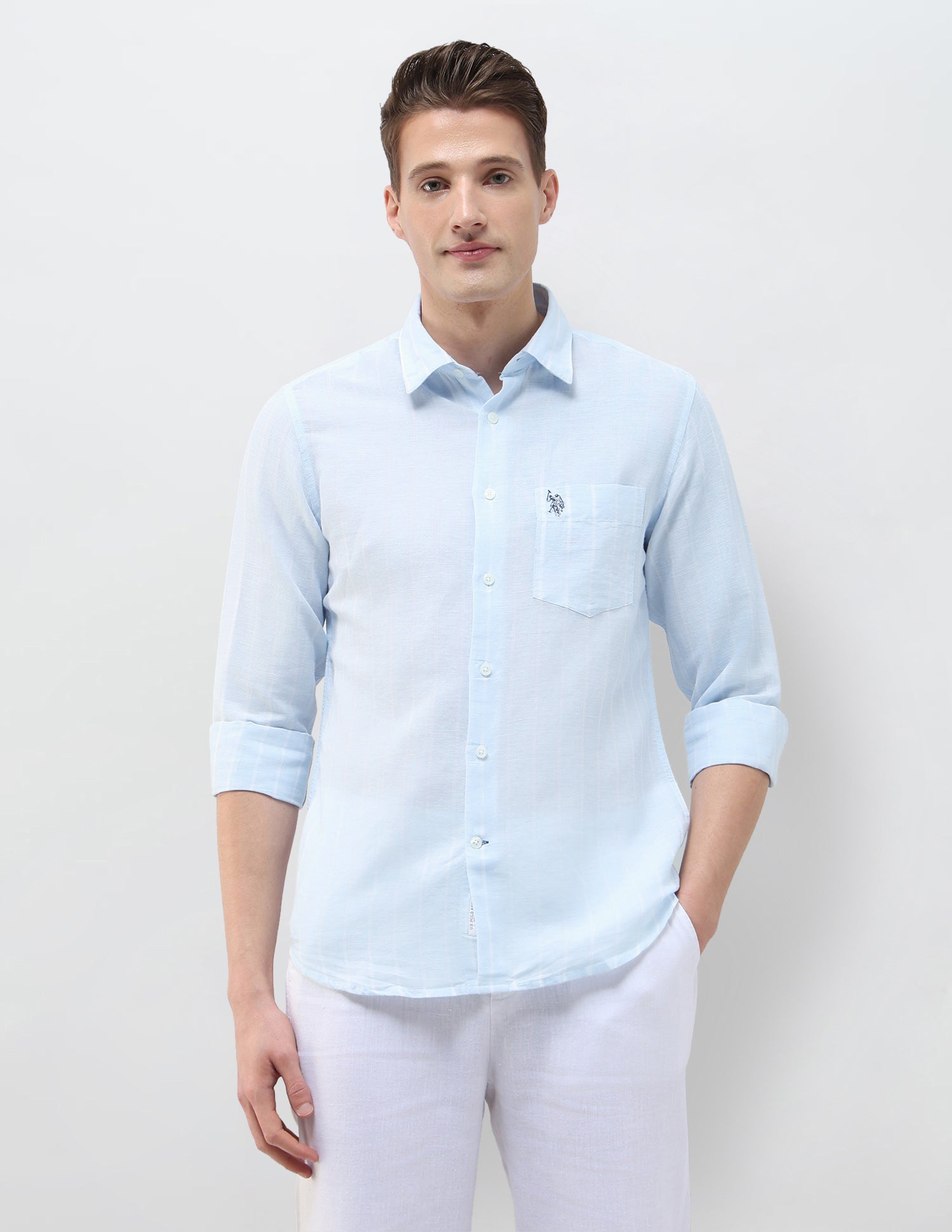 Vertical Striped Regular Fit Shirt Light Blue - U.S. Polo Assn. India | Large
