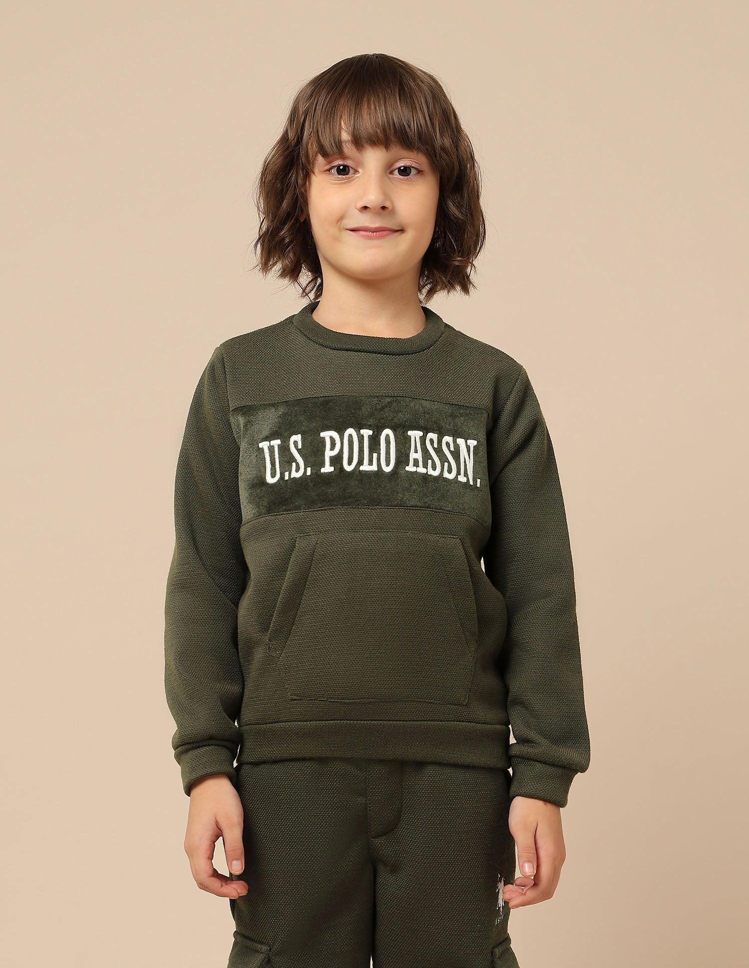 Boys Brand Embroidered Regular Fit Sweatshirt Olive - U.S. POLO ASSN. | Large