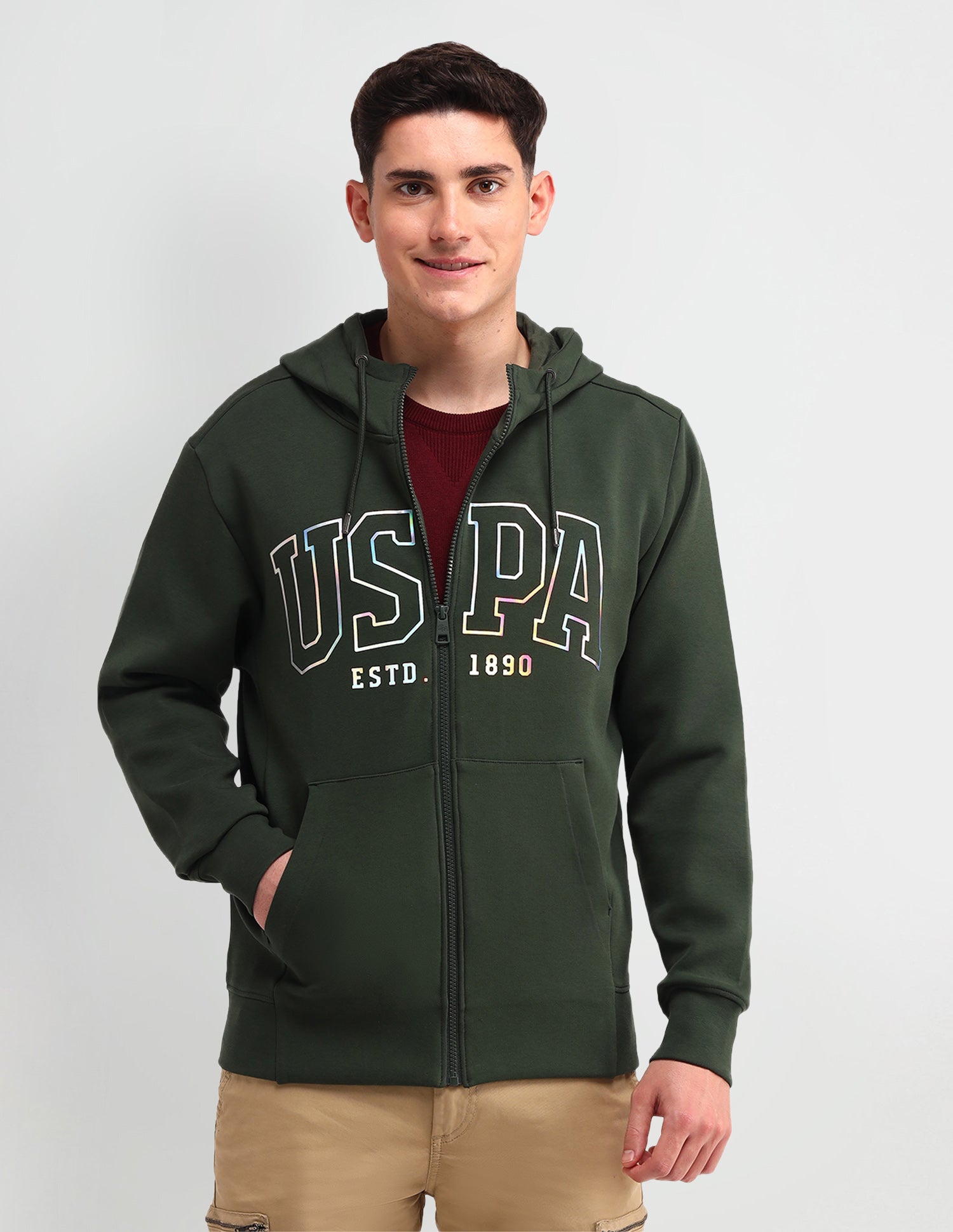 Brand Printed Regular Fit Sweatshirt Khaki - U.S. Polo Assn. India | Large