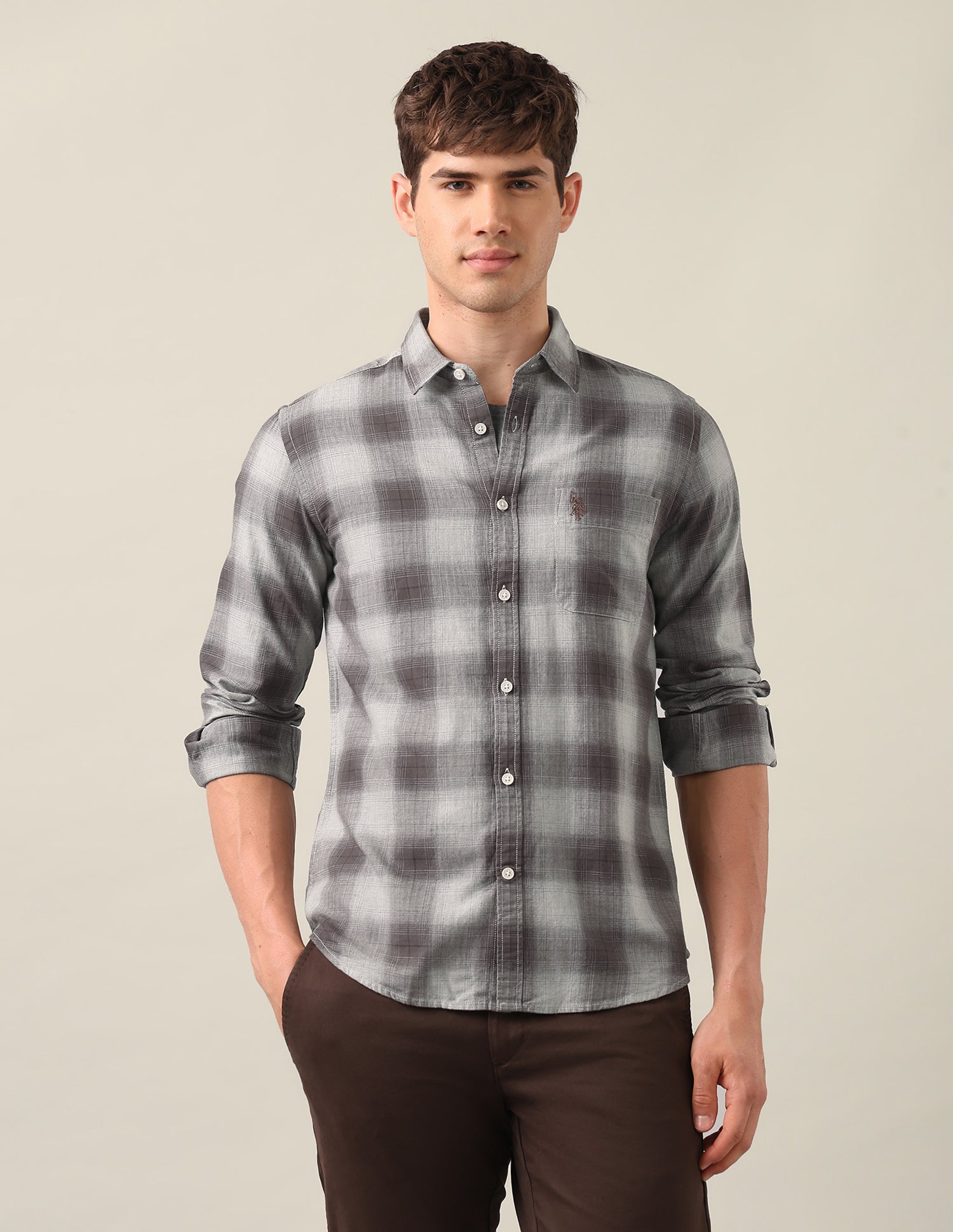 Plaid Checked Twill Shirt Light Brown - U.S. Polo Assn. India | Large