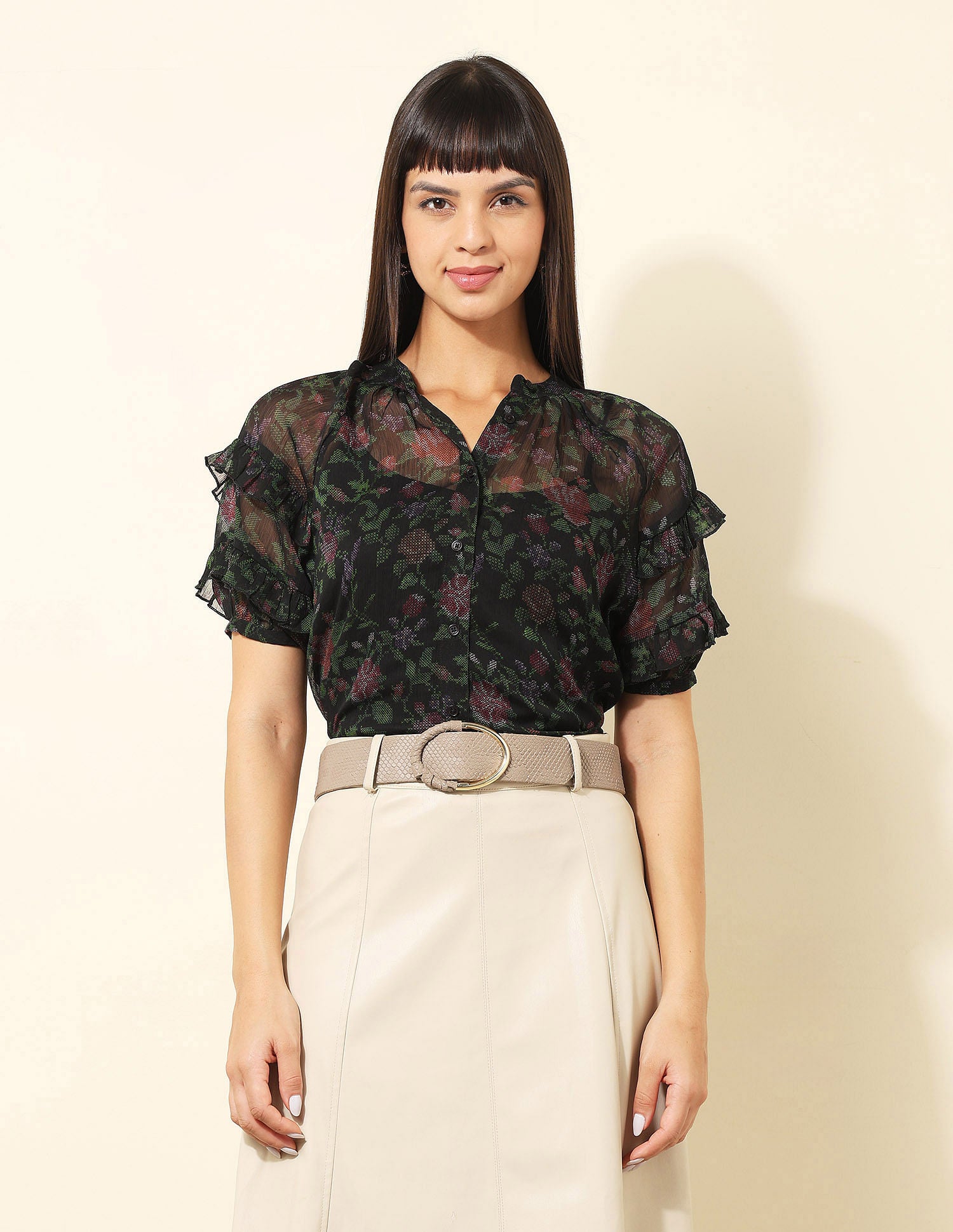 Sheer Floral Printed Lace Top Multi - U.S. POLO ASSN. | Large