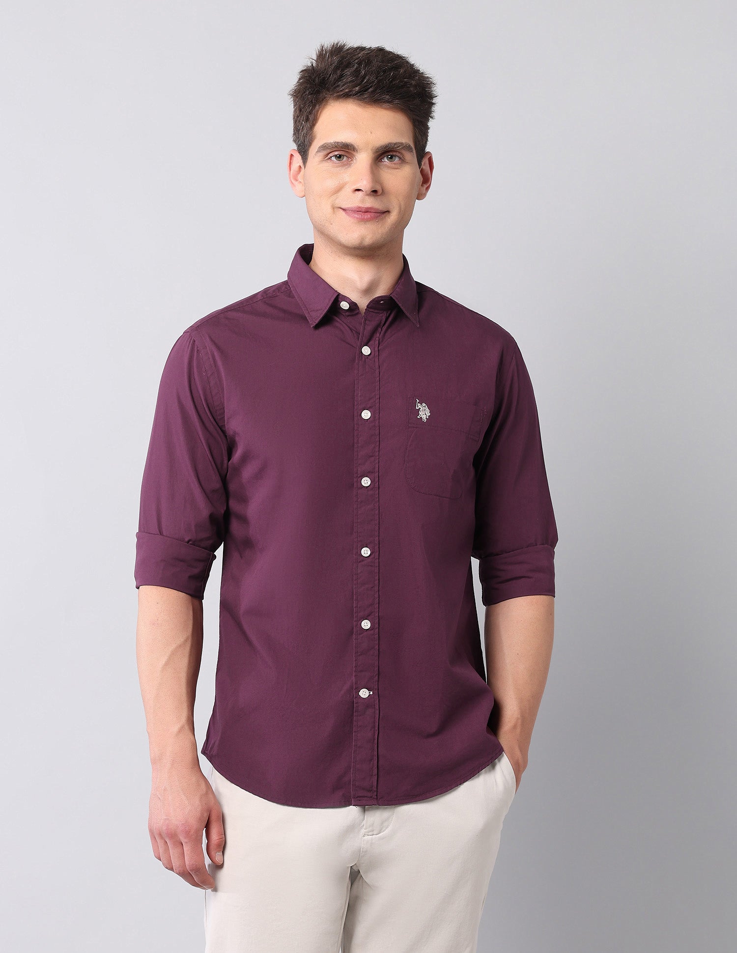 Pure Cotton Regular Fit Shirt Wine - U.S. Polo Assn. India | Large