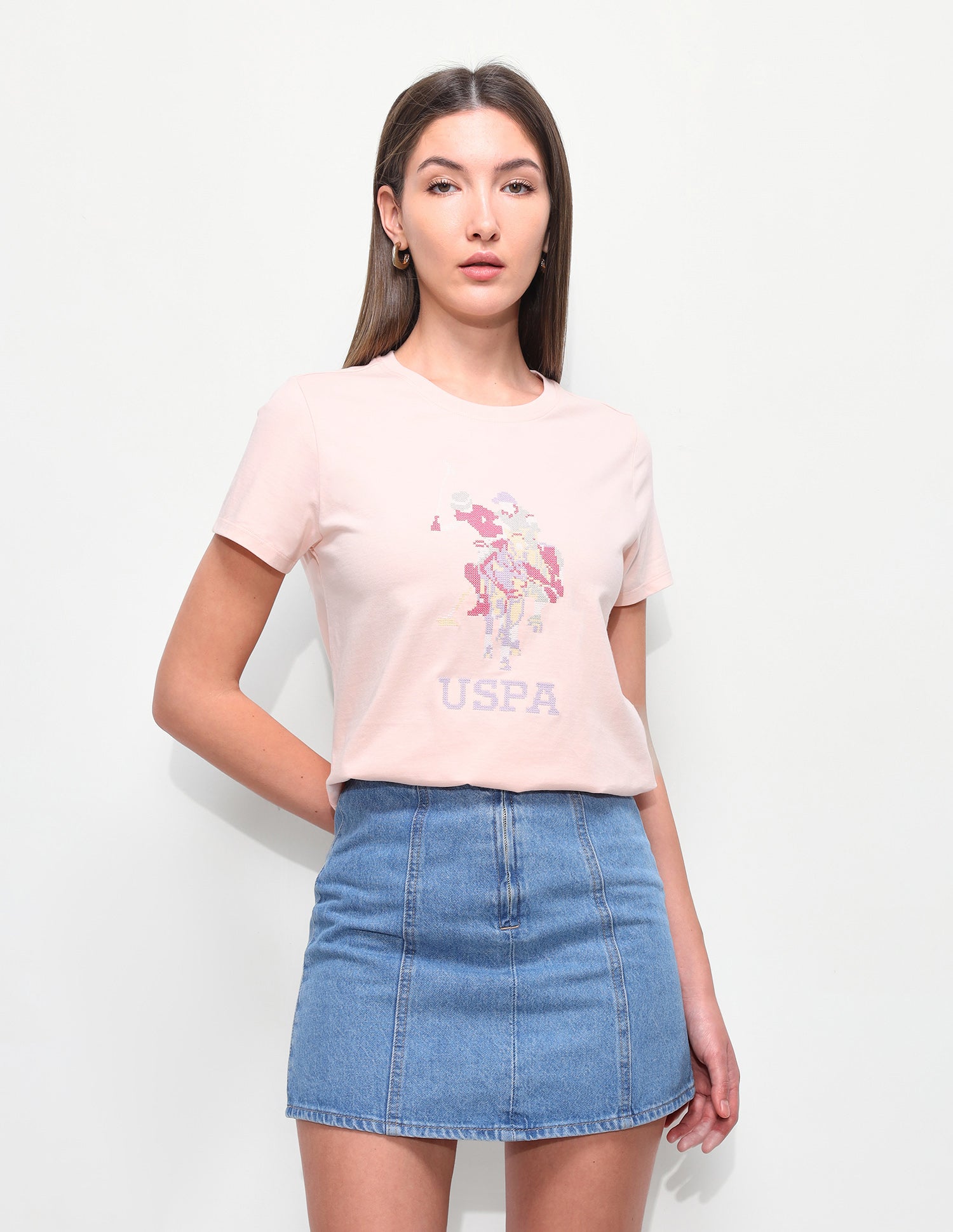 Brand Embroidered Regular Fit T-Shirt Light Pink - U.S. Polo Assn. India | Large