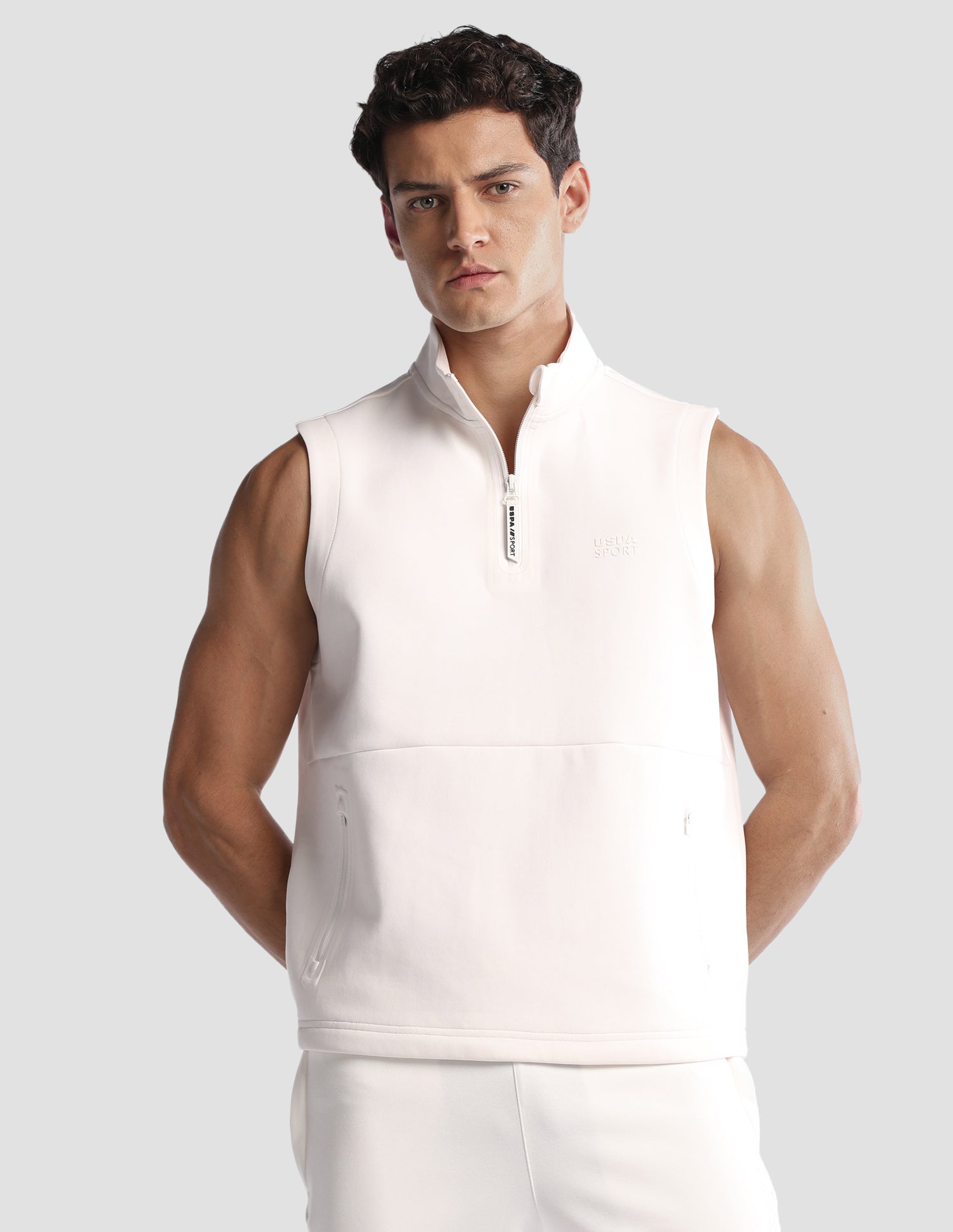 Solid Regular Fit Active Sweatshirt Off White - U.S. Polo Assn. India | Large