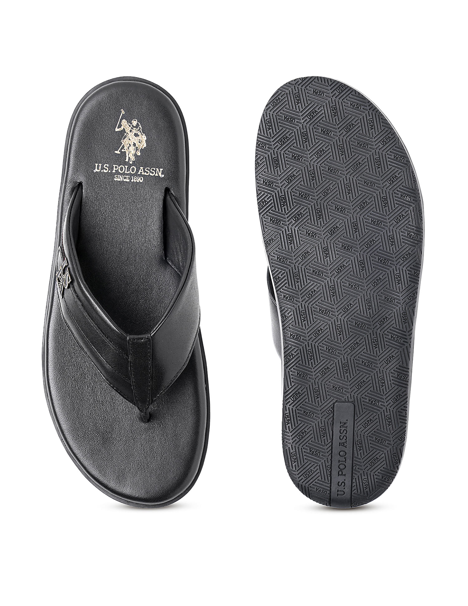 Men Broad Strap Hendrik Flip Flops Black - U.S. Polo Assn. India | Large