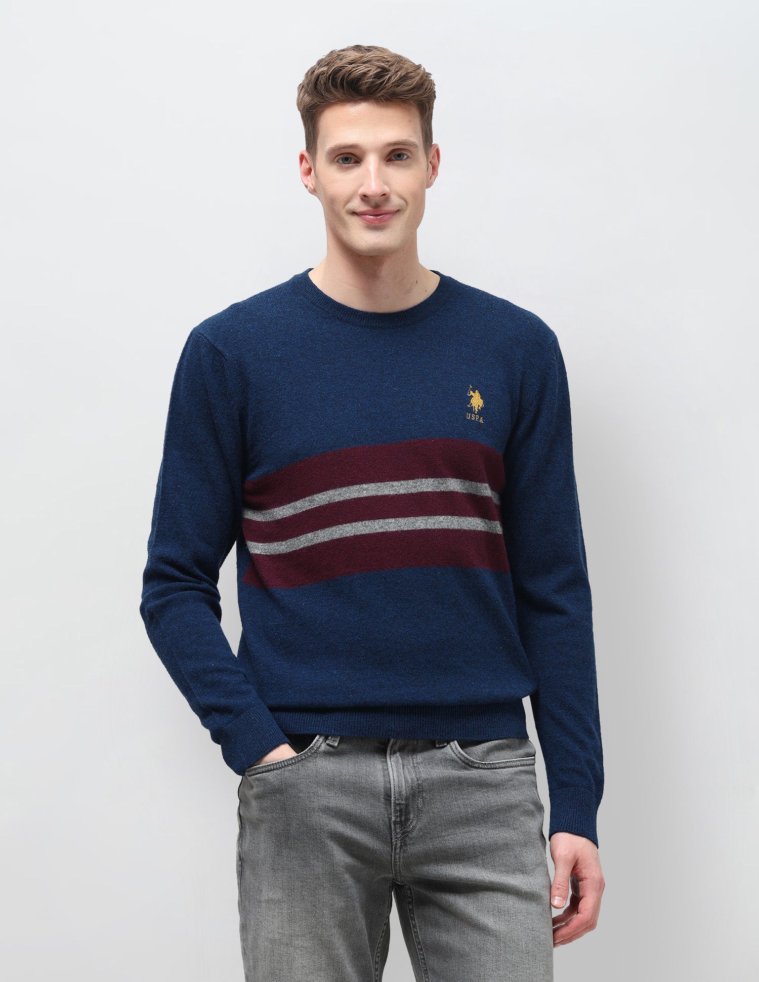 Horizontal Striped Regular Fit Sweater Dark Blue - U.S. Polo Assn. India | Large