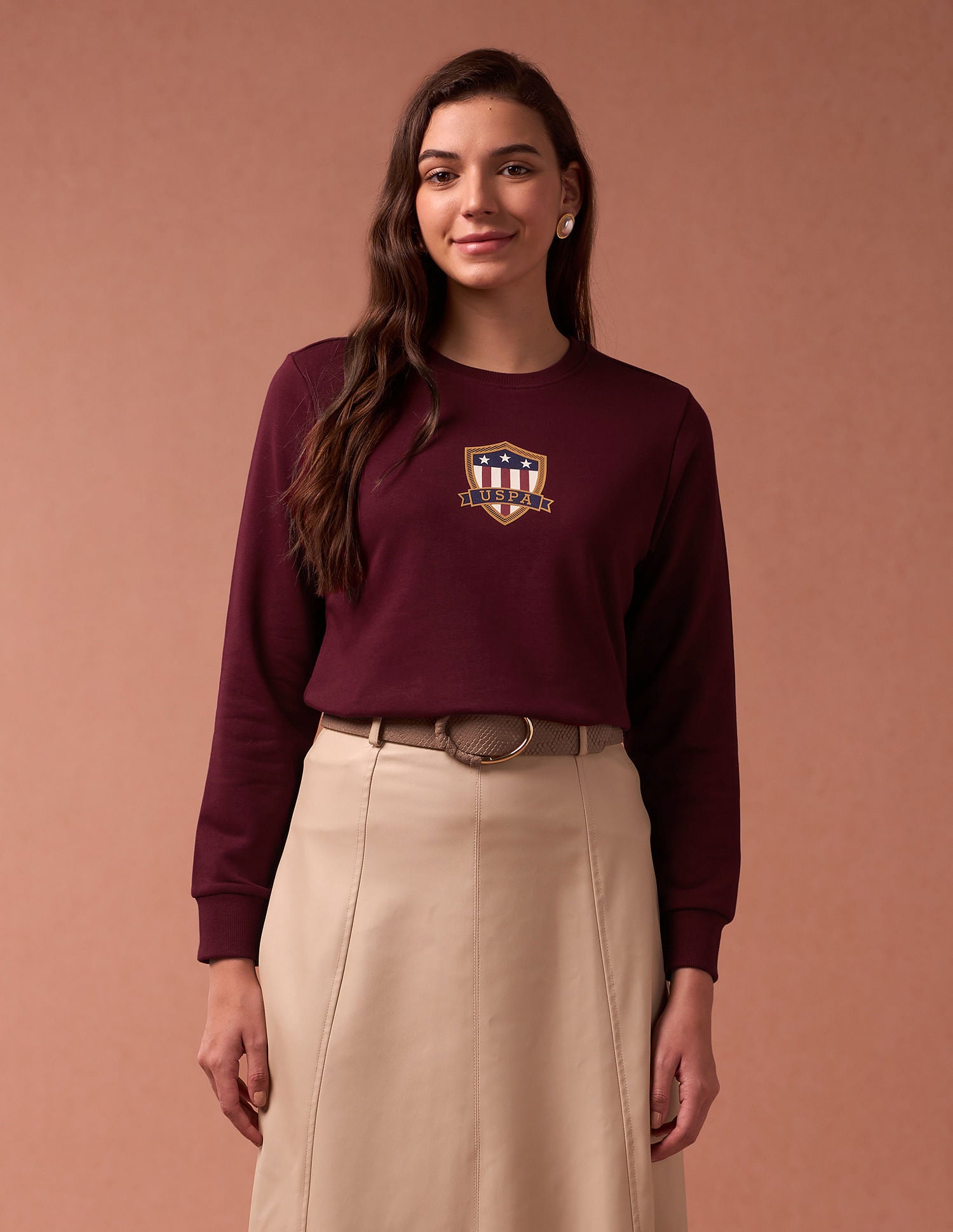 Regular Fit Solid Sweatshirt Maroon - U.S. POLO ASSN. | Large