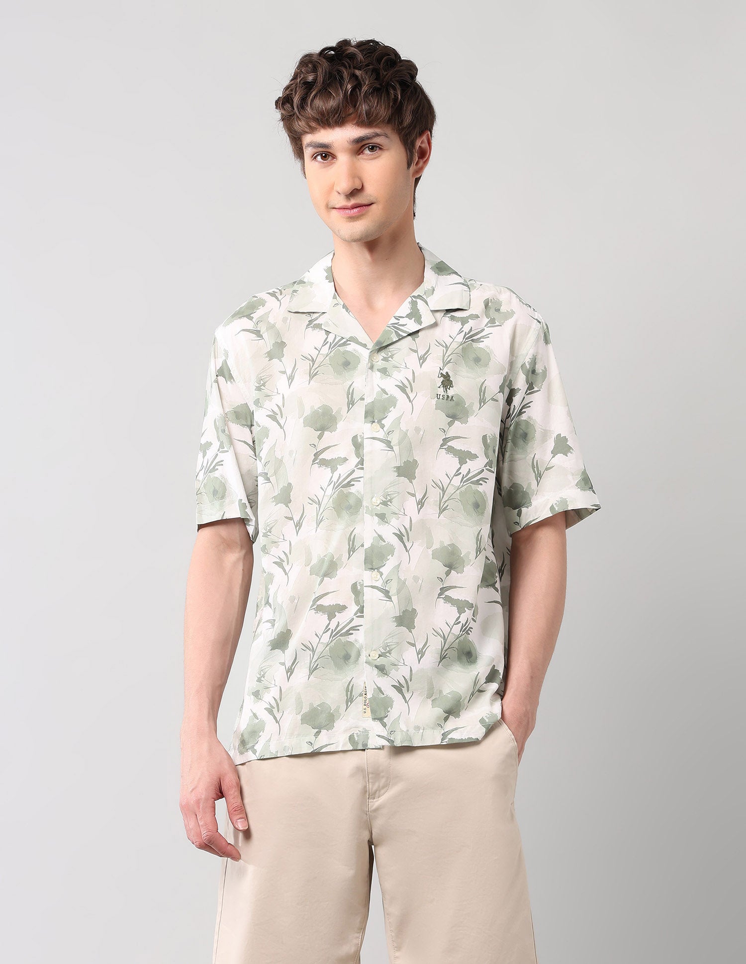 Relaxed Fit Poplin Cuban Shirt Green - U.S. Polo Assn. India | Large