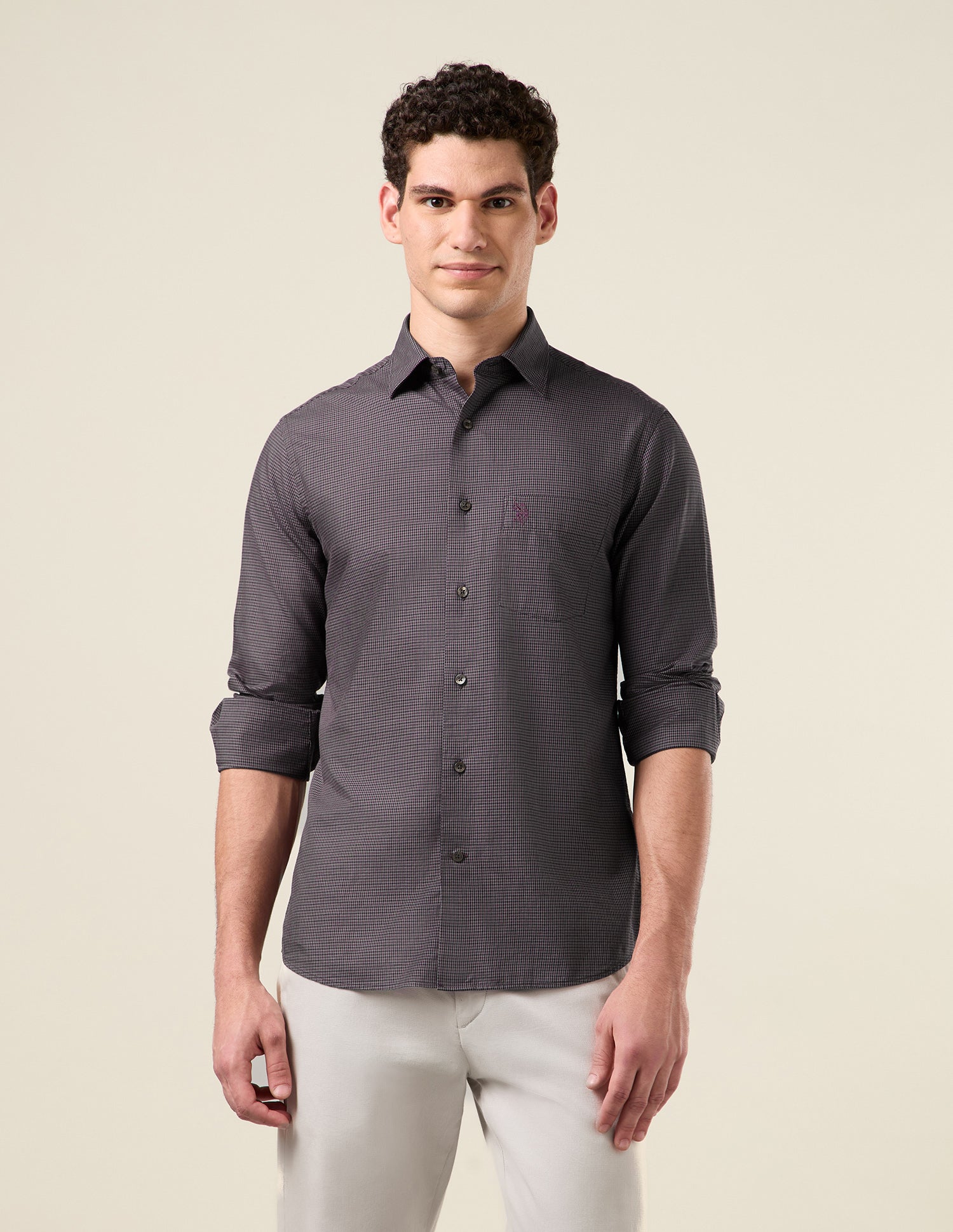 Micro Checked Twill Shirt Maroon - U.S. Polo Assn. India | Large