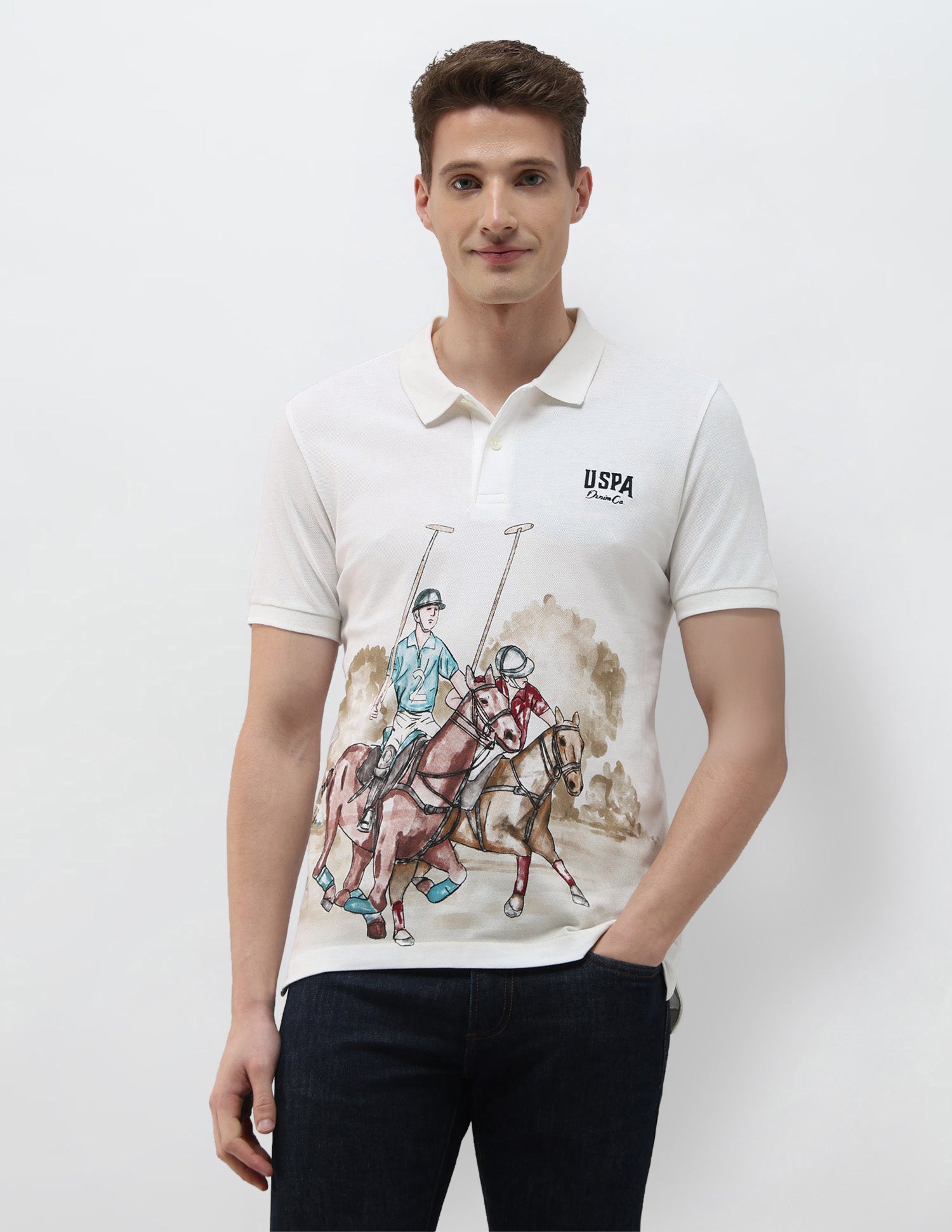 Brand Printed Summer House Polo Shirt Ivory - U.S. Polo Assn. India | Large