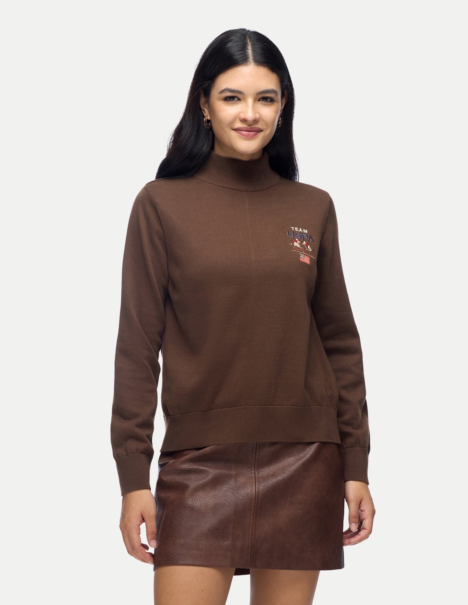 Solid Regular Fit Sweater Brown - U.S. Polo Assn. India | Large
