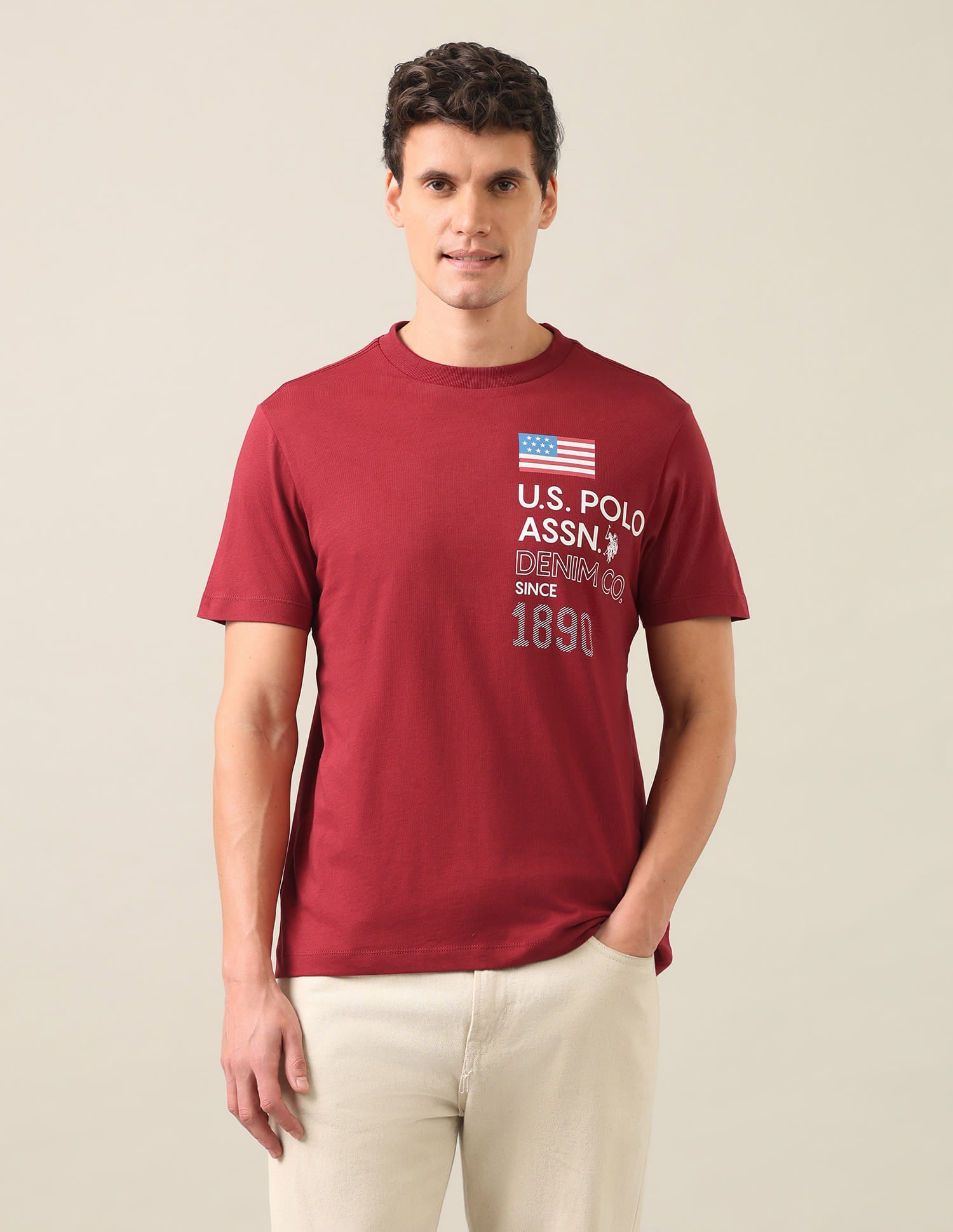 Typographic Brand Printed Regular Fit T-Shirt Red - U.S. Polo Assn. India | Large