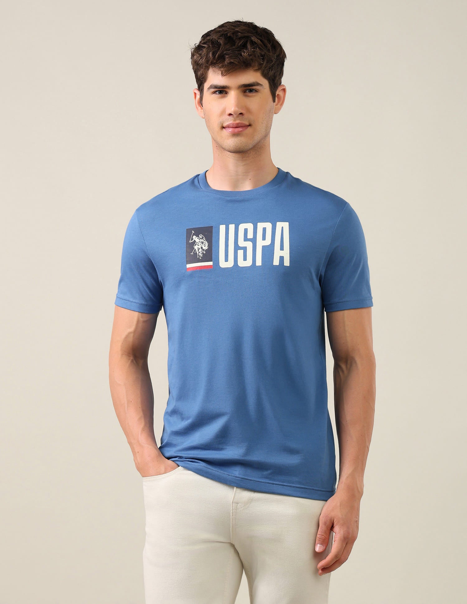 Brand Printed Regular Fit T-Shirt Blue - U.S. Polo Assn. India | Large